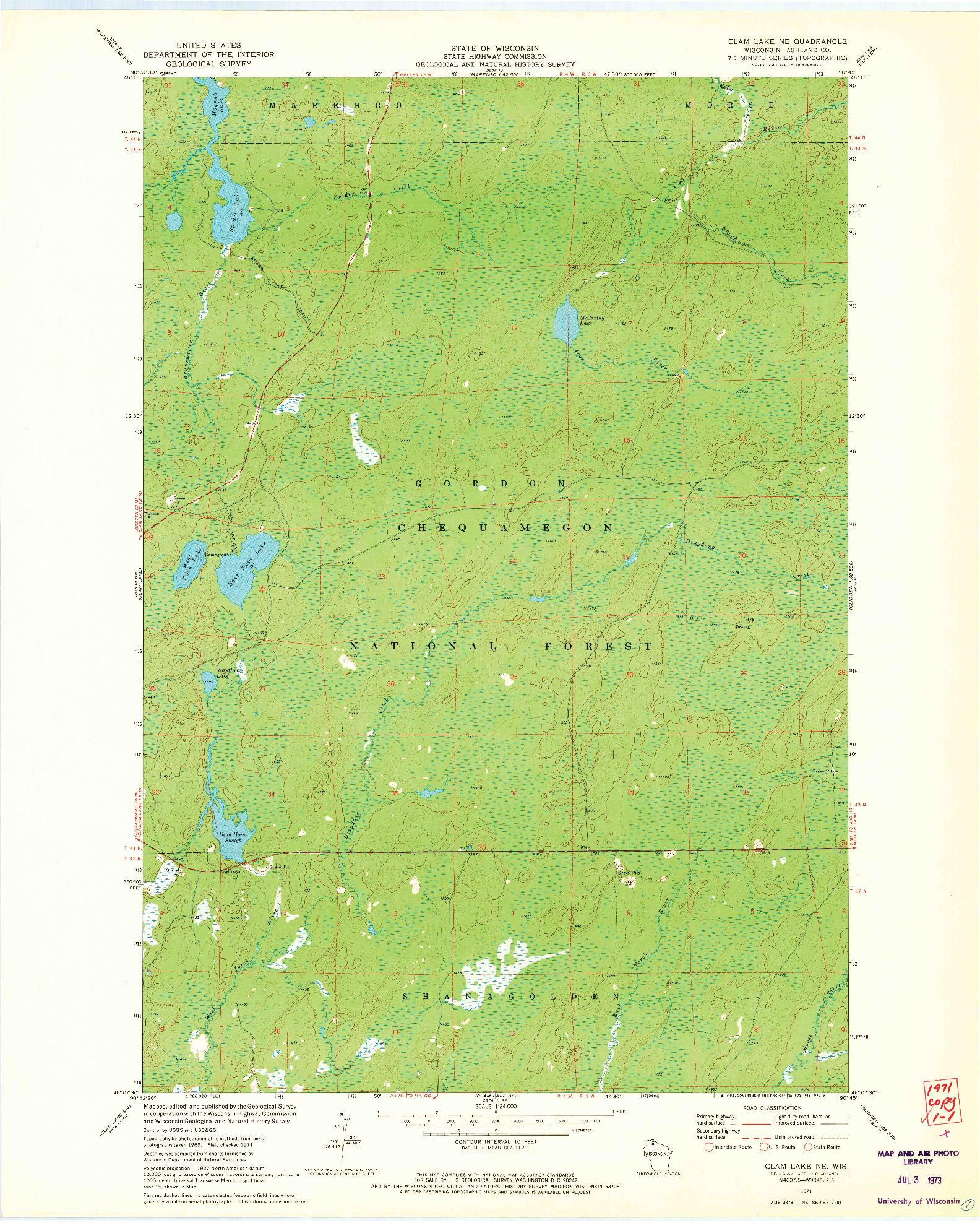 USGS 1:24000-SCALE QUADRANGLE FOR CLAM LAKE NE, WI 1971