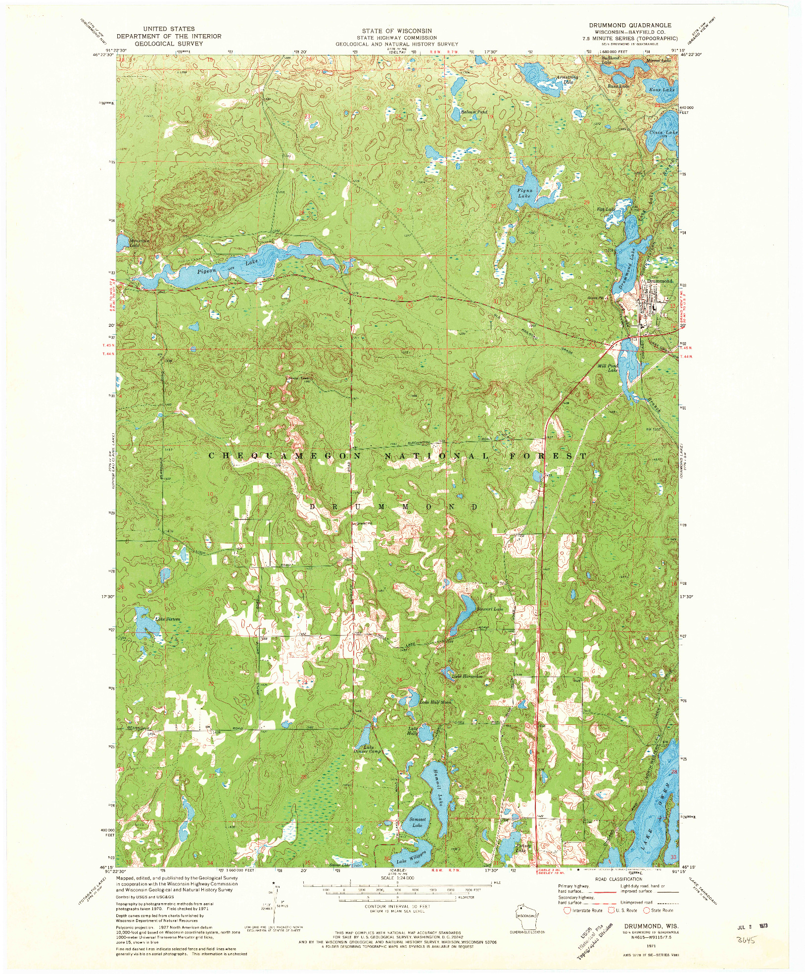 USGS 1:24000-SCALE QUADRANGLE FOR DRUMMOND, WI 1971
