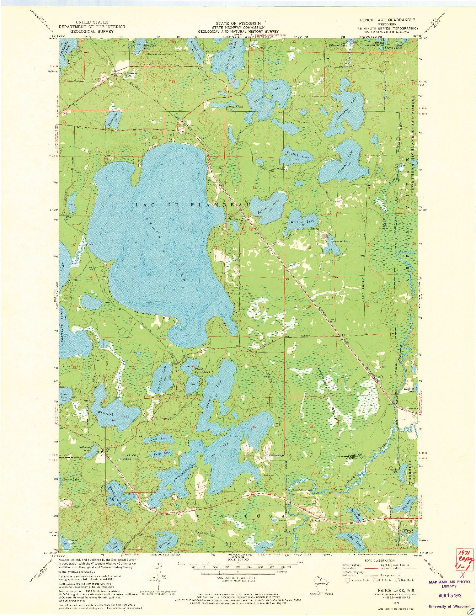 USGS 1:24000-SCALE QUADRANGLE FOR FENCE LAKE, WI 1971
