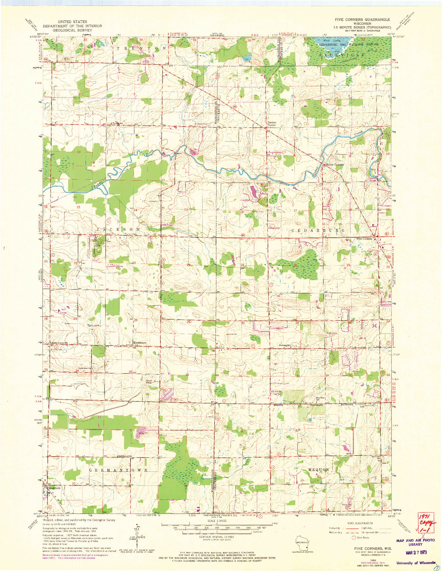 USGS 1:24000-SCALE QUADRANGLE FOR FIVE CORNERS, WI 1959