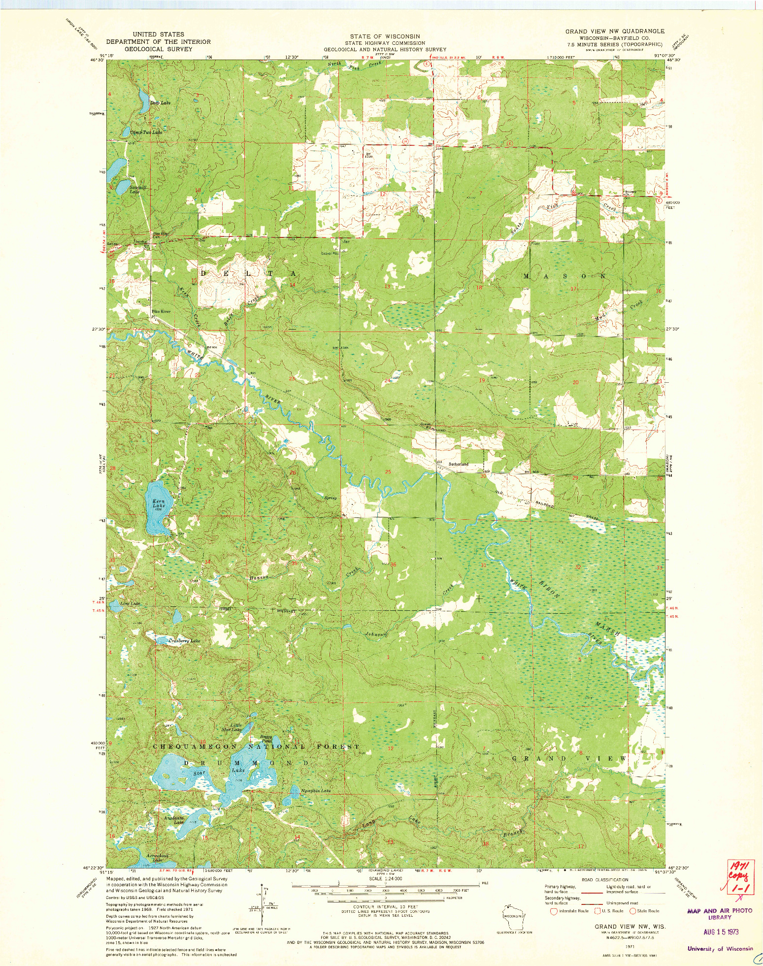 USGS 1:24000-SCALE QUADRANGLE FOR GRAND VIEW NW, WI 1971