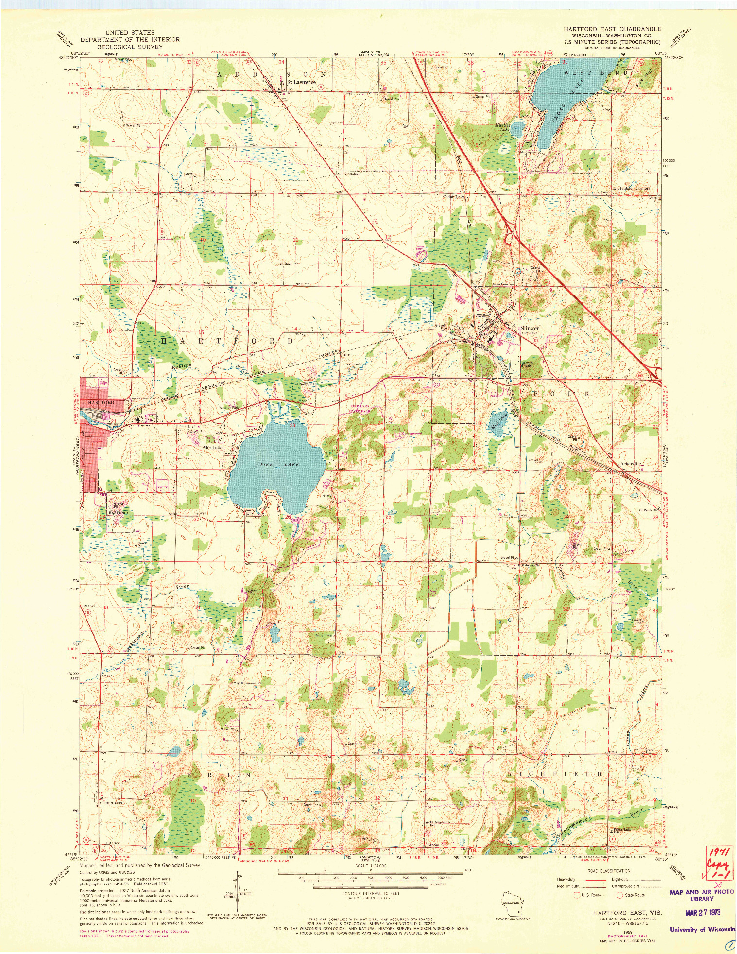 USGS 1:24000-SCALE QUADRANGLE FOR HARTFORD EAST, WI 1959