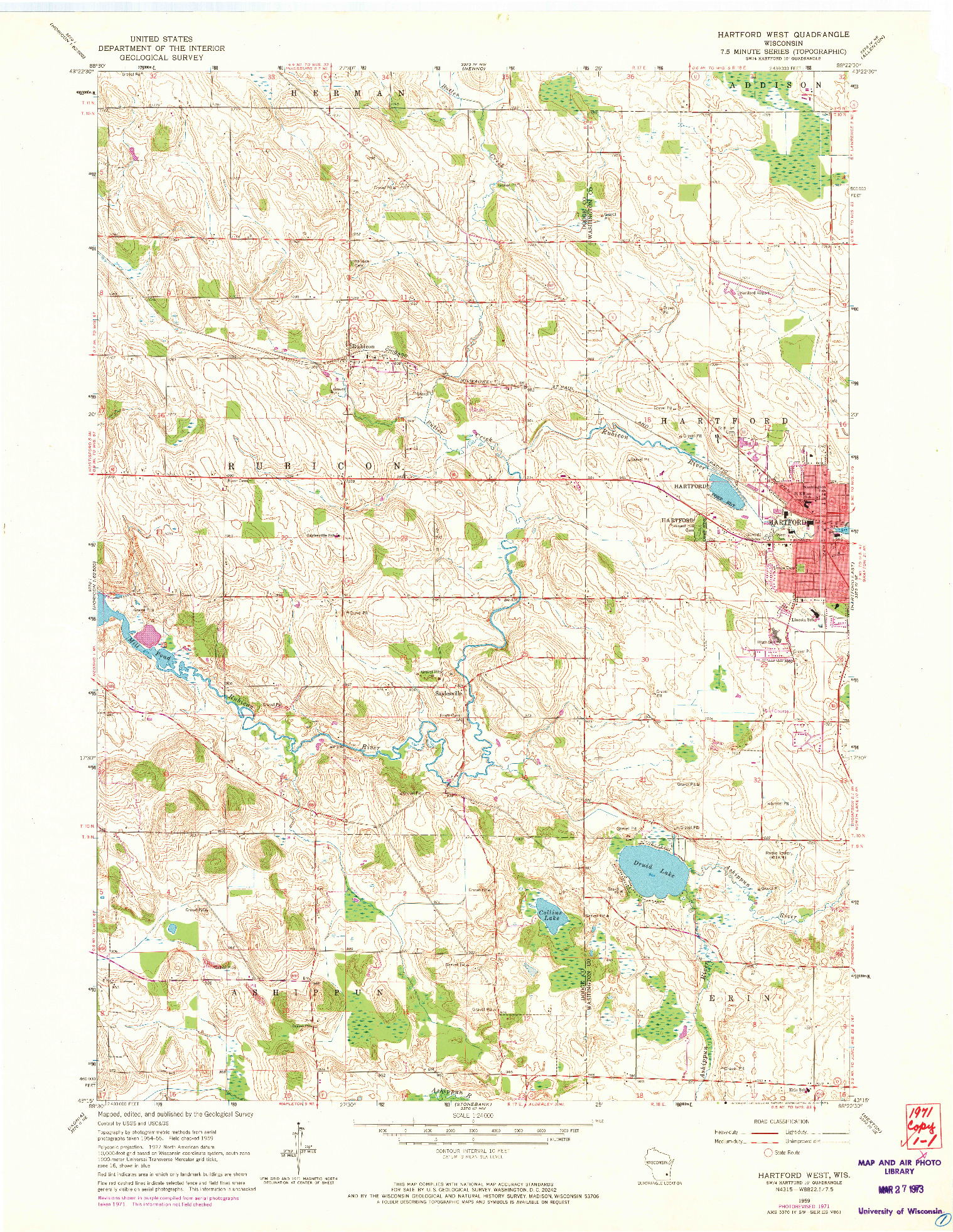 USGS 1:24000-SCALE QUADRANGLE FOR HARTFORD WEST, WI 1959