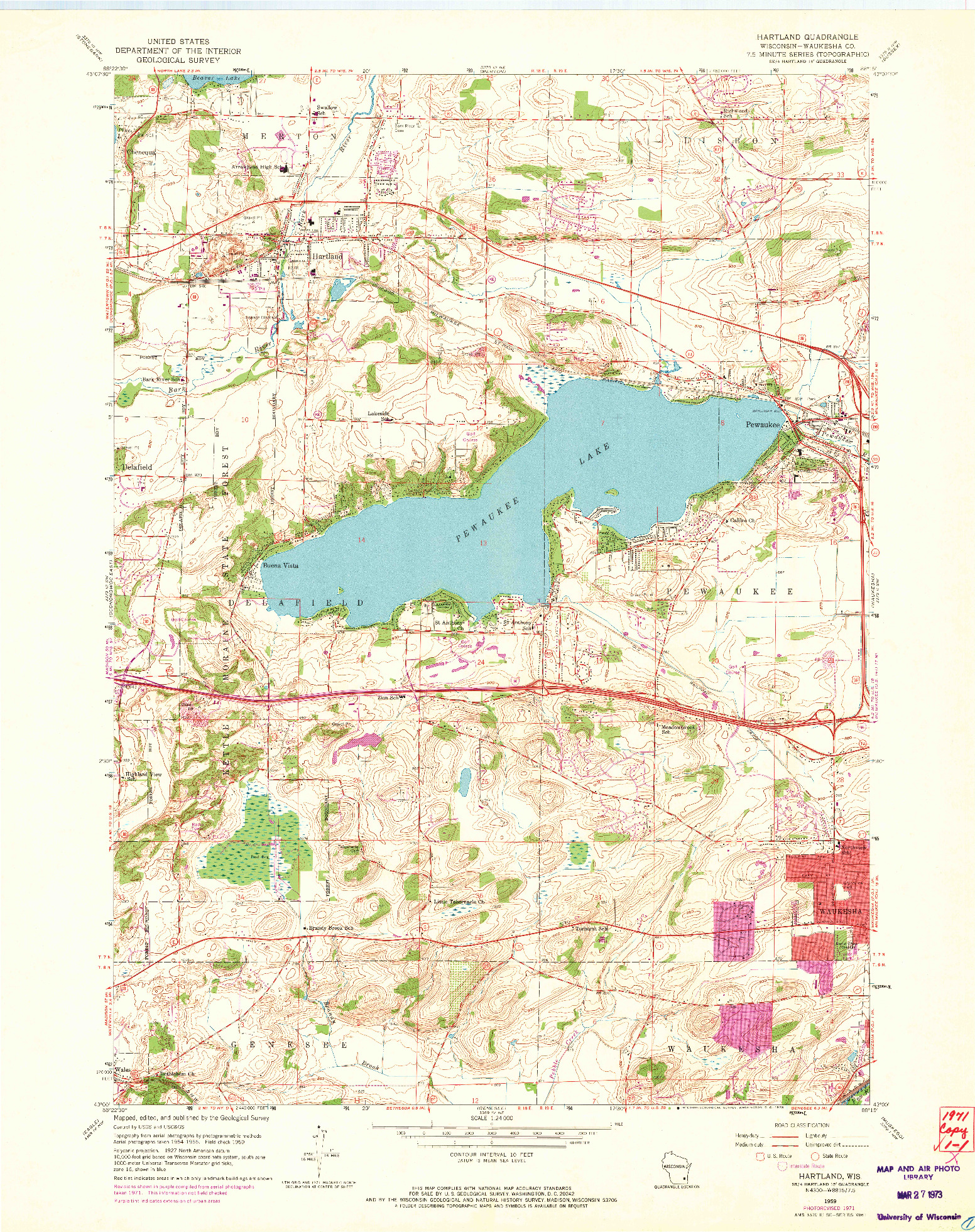 USGS 1:24000-SCALE QUADRANGLE FOR HARTLAND, WI 1959