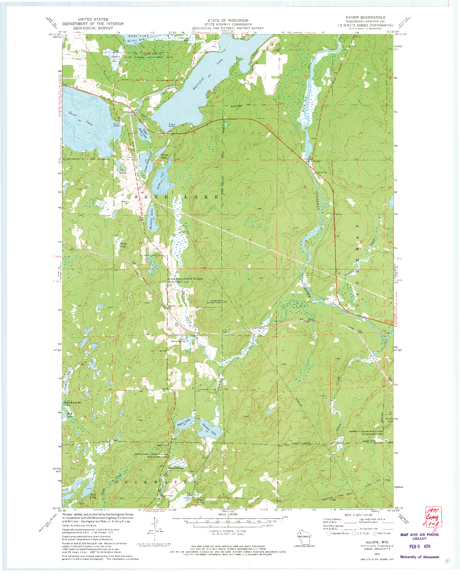 USGS 1:24000-SCALE QUADRANGLE FOR HAUER, WI 1971