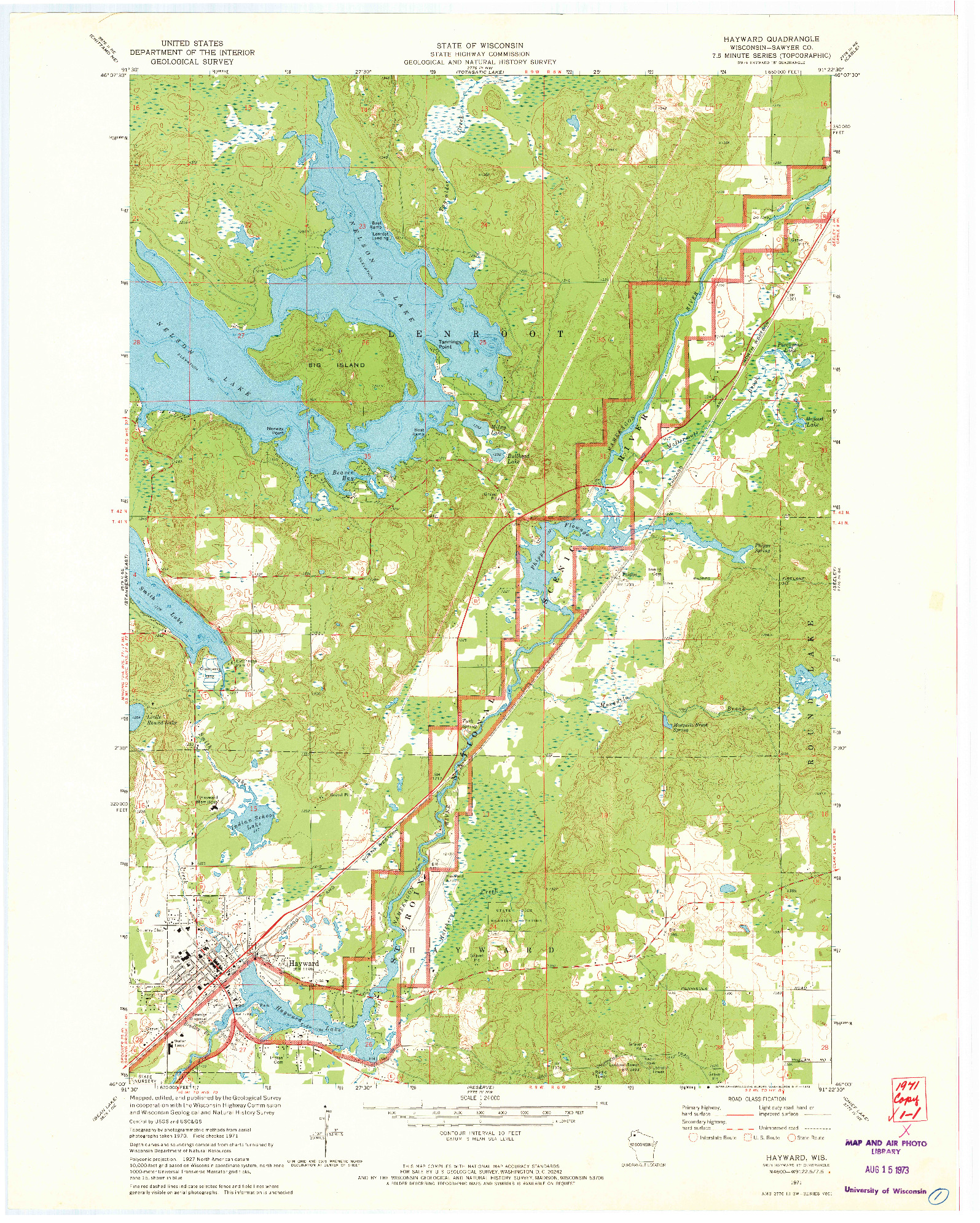 USGS 1:24000-SCALE QUADRANGLE FOR HAYWARD, WI 1971