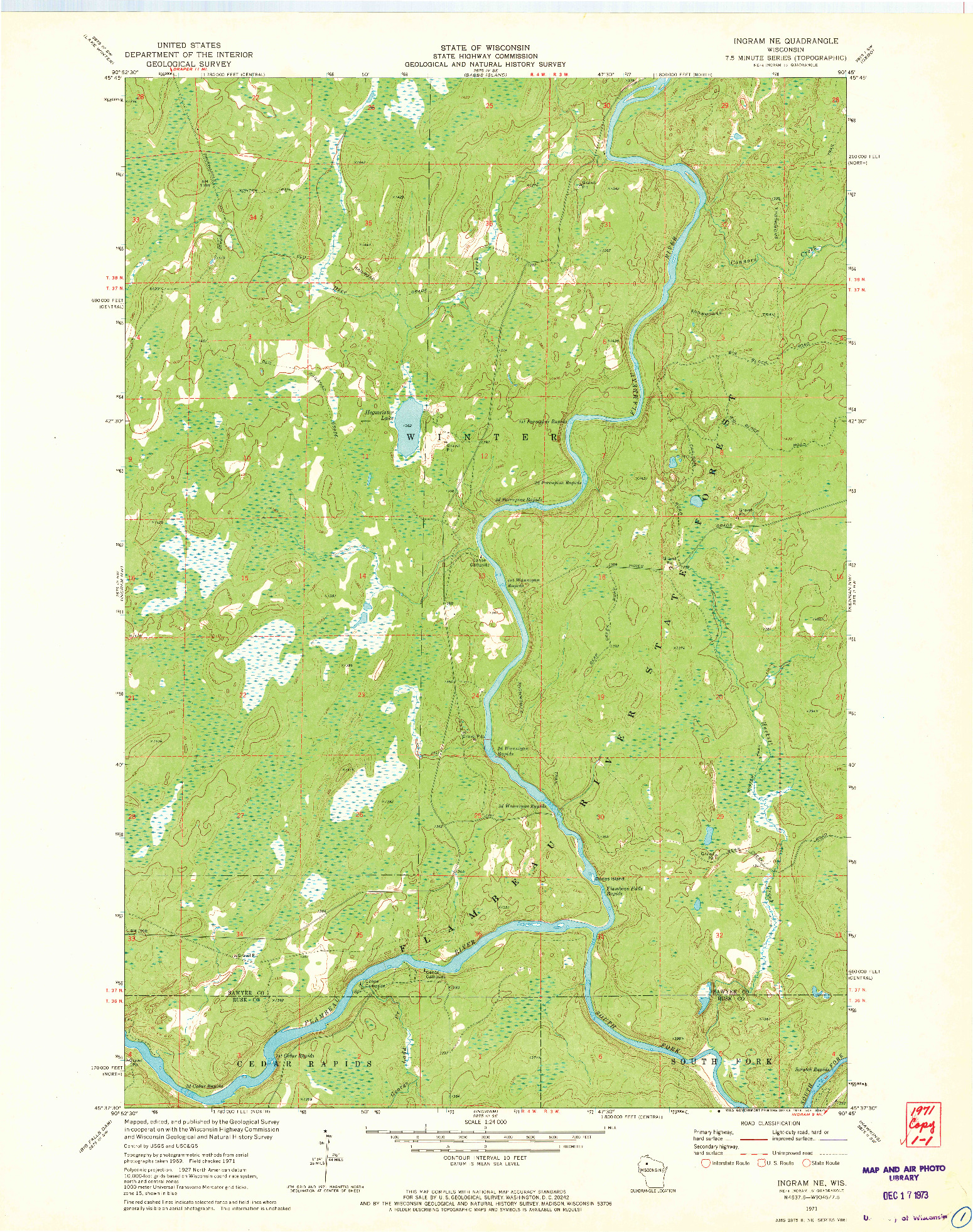 USGS 1:24000-SCALE QUADRANGLE FOR INGRAM NE, WI 1971