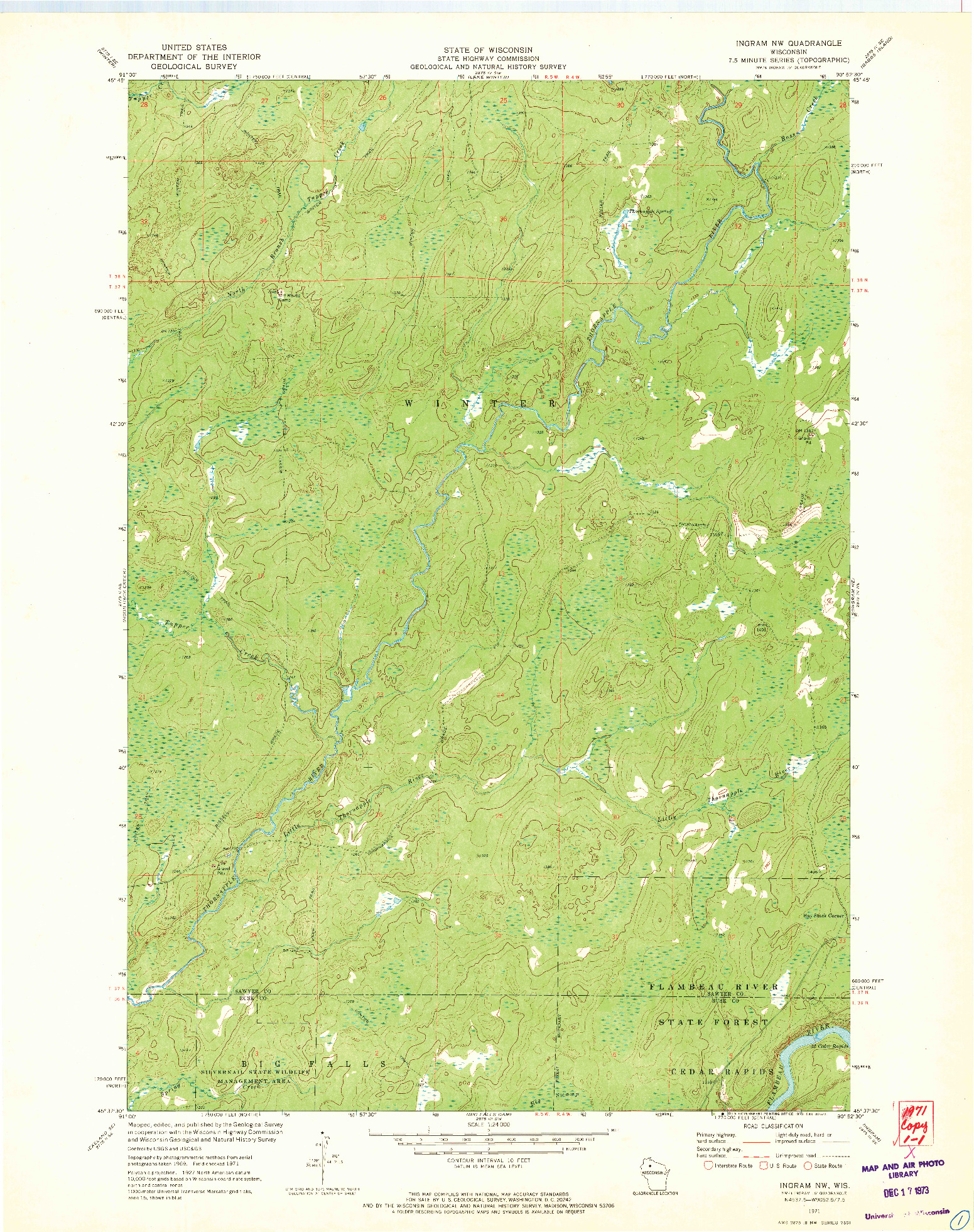 USGS 1:24000-SCALE QUADRANGLE FOR INGRAM NW, WI 1971