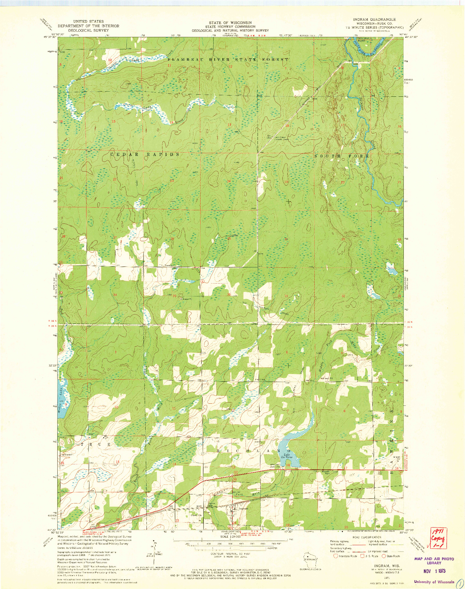 USGS 1:24000-SCALE QUADRANGLE FOR INGRAM, WI 1971
