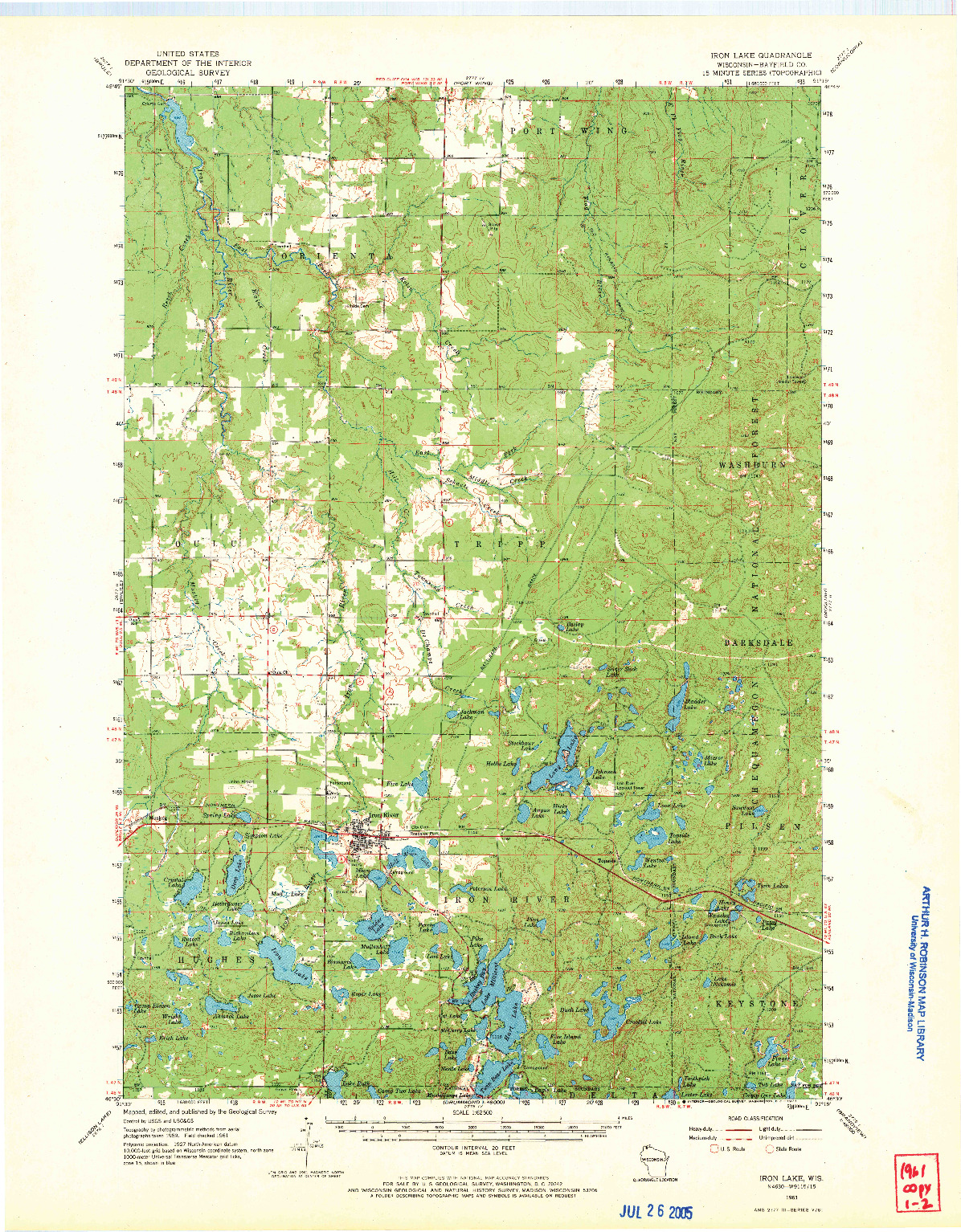USGS 1:62500-SCALE QUADRANGLE FOR IRON LAKE, WI 1961