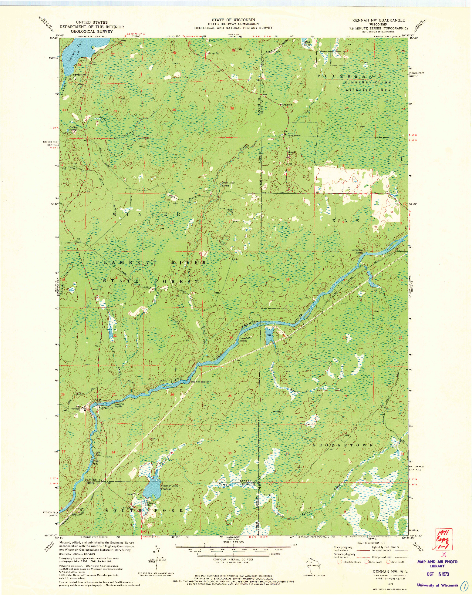 USGS 1:24000-SCALE QUADRANGLE FOR KENNAN NW, WI 1971