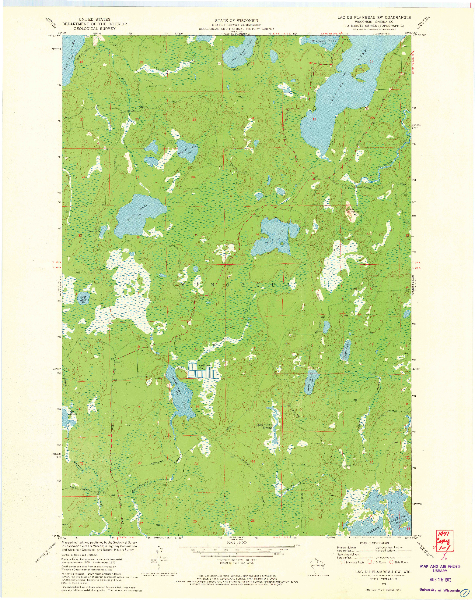 USGS 1:24000-SCALE QUADRANGLE FOR LAC DU FLAMBEAU SW, WI 1971