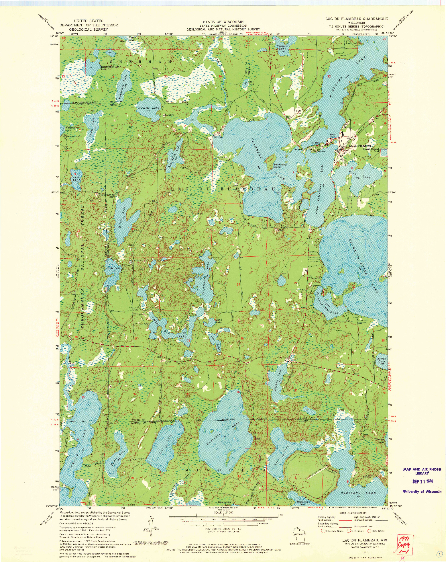 USGS 1:24000-SCALE QUADRANGLE FOR LAC DU FLAMBEAU, WI 1971