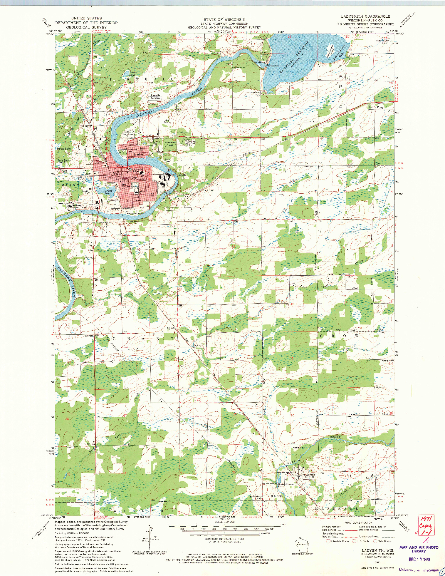 USGS 1:24000-SCALE QUADRANGLE FOR LADYSMITH, WI 1971
