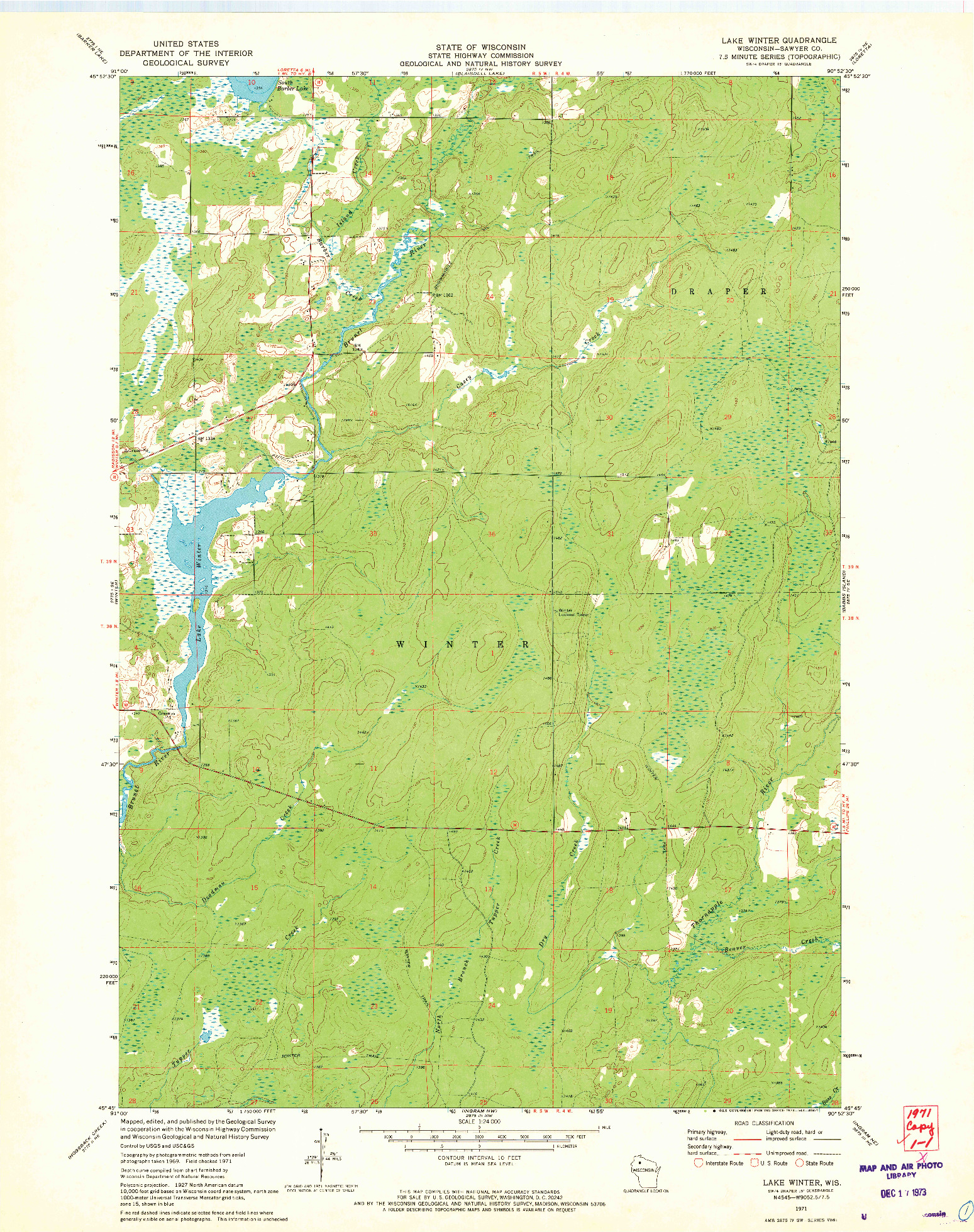 USGS 1:24000-SCALE QUADRANGLE FOR LAKE WINTER, WI 1971