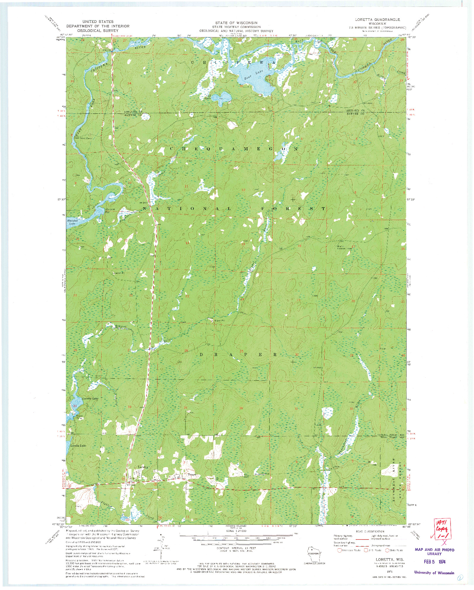 USGS 1:24000-SCALE QUADRANGLE FOR LORETTA, WI 1971