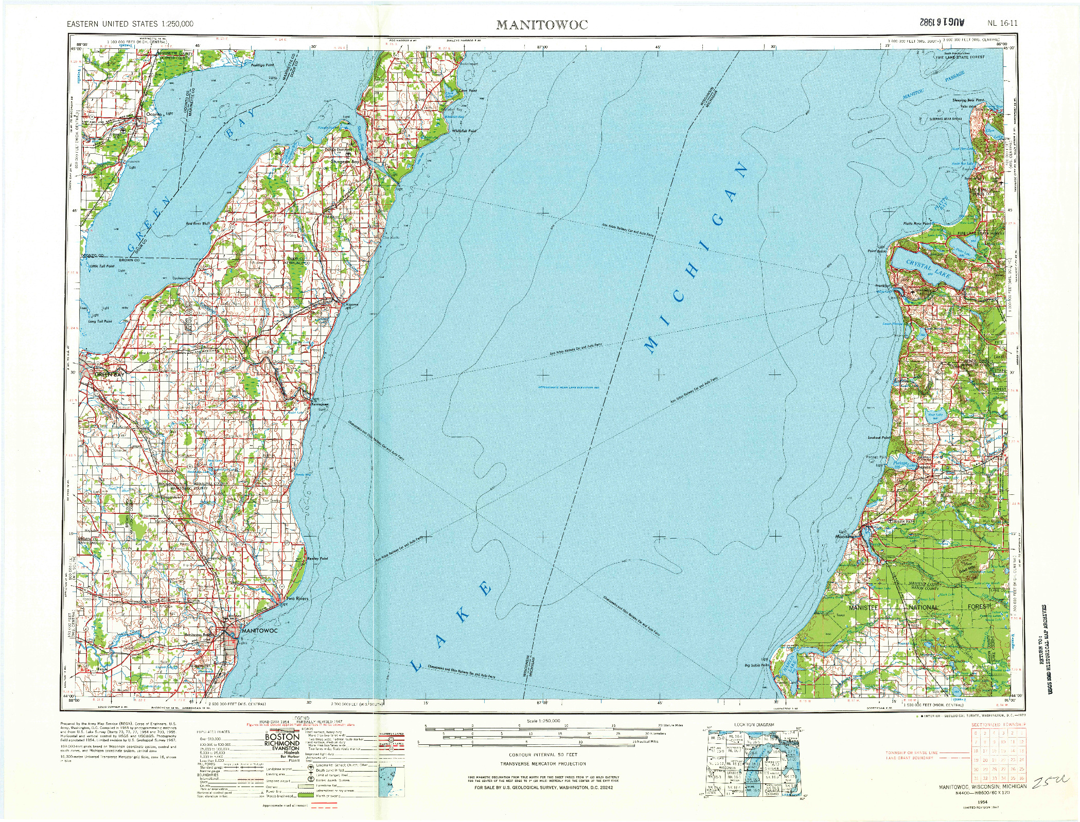 USGS 1:250000-SCALE QUADRANGLE FOR MANITOWOC, WI 1954