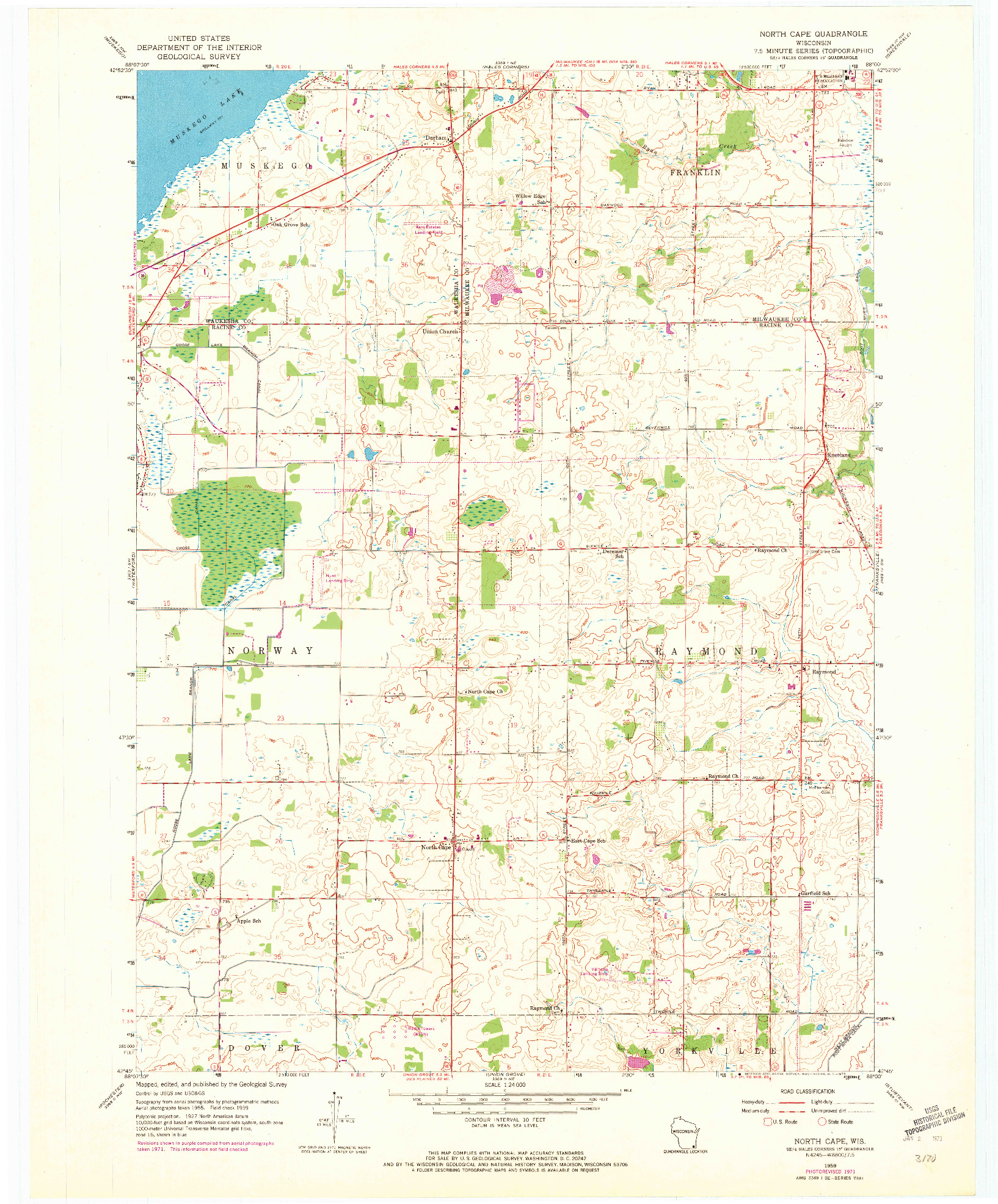 USGS 1:24000-SCALE QUADRANGLE FOR NORTH CAPE, WI 1959