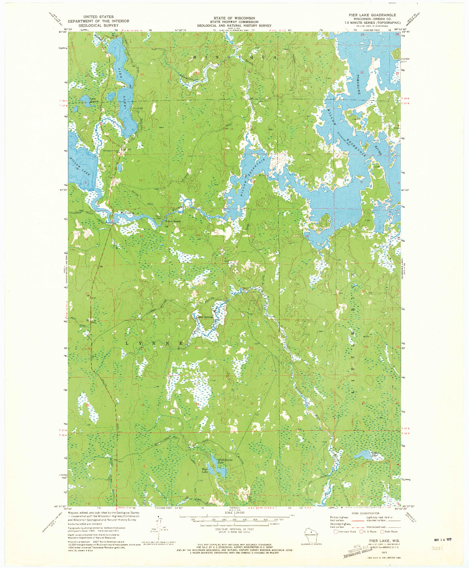 USGS 1:24000-SCALE QUADRANGLE FOR PIER LAKE, WI 1971