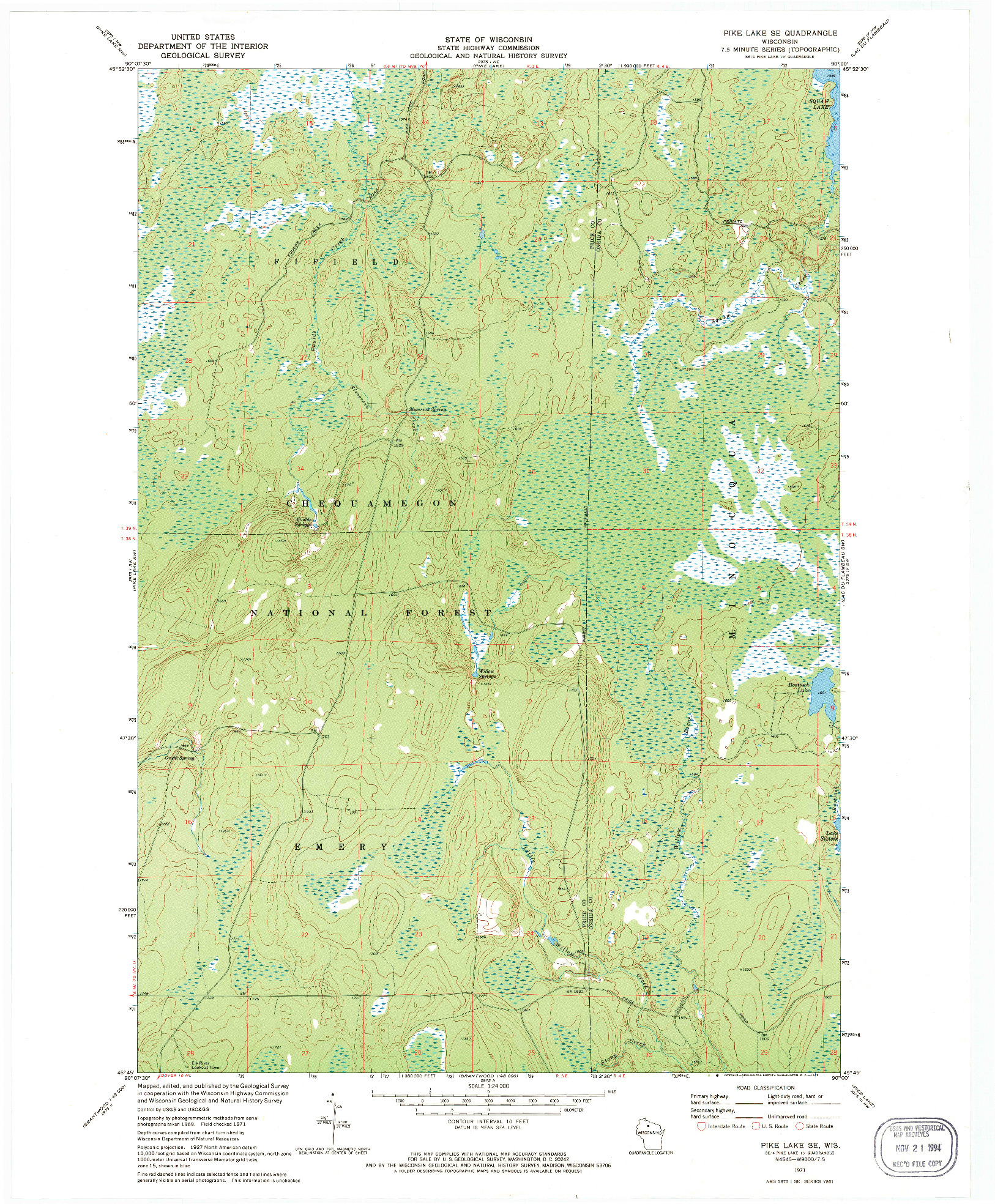 USGS 1:24000-SCALE QUADRANGLE FOR PIKE LAKE SE, WI 1971
