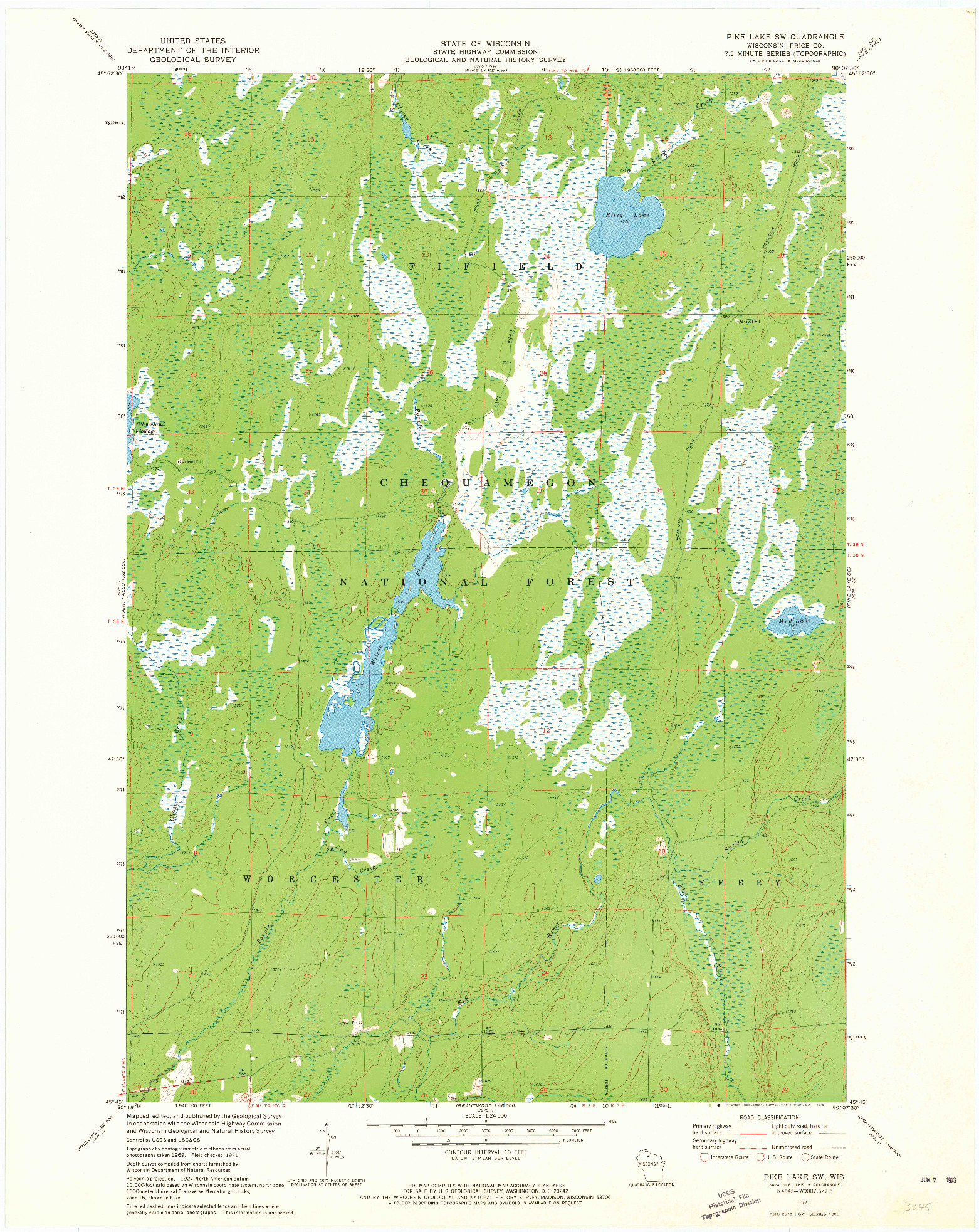 USGS 1:24000-SCALE QUADRANGLE FOR PIKE LAKE SW, WI 1971