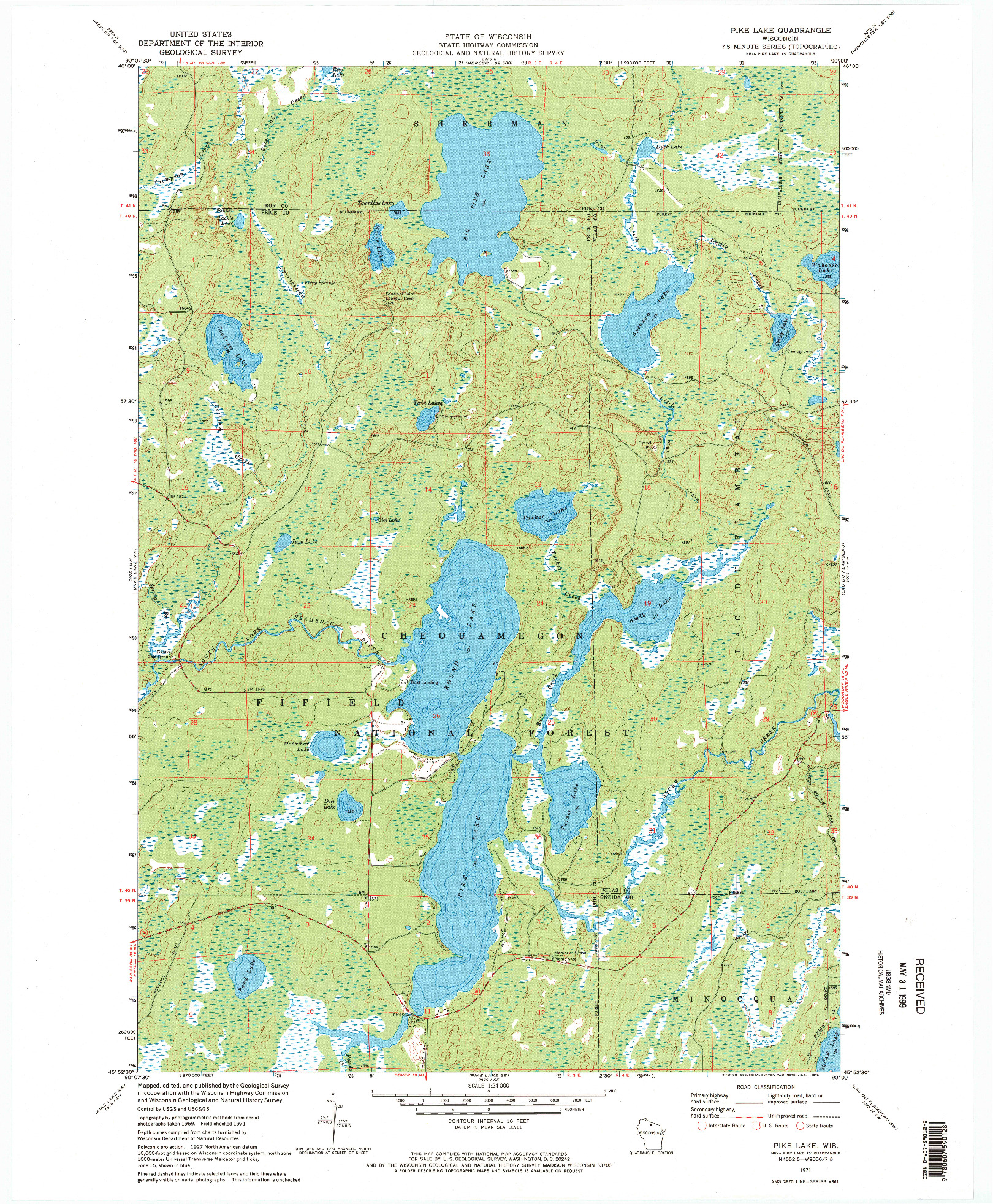 USGS 1:24000-SCALE QUADRANGLE FOR PIKE LAKE, WI 1971