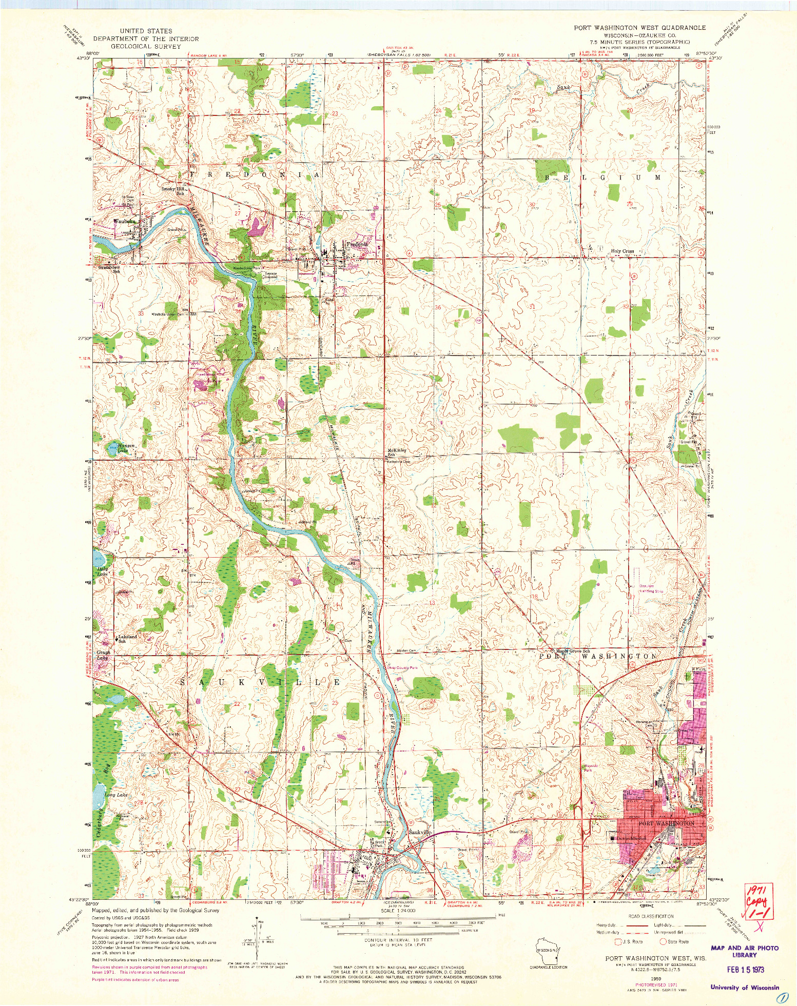 USGS 1:24000-SCALE QUADRANGLE FOR PORT WASHINGTON WEST, WI 1959
