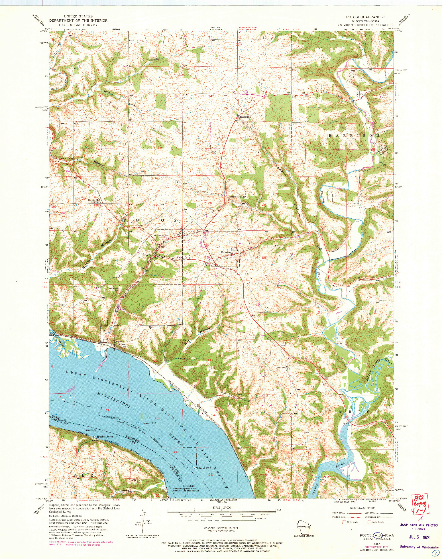 USGS 1:24000-SCALE QUADRANGLE FOR POTOSI, WI 1957
