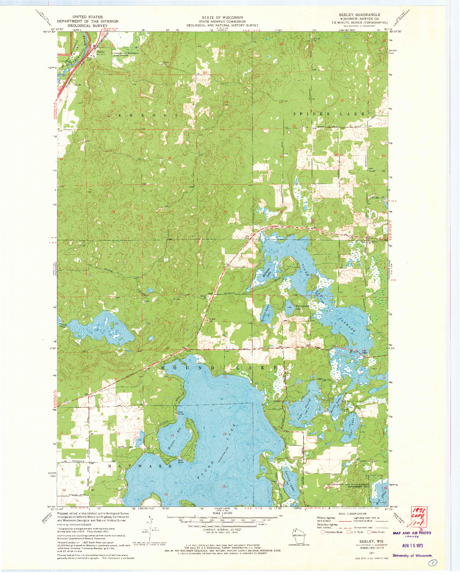 USGS 1:24000-SCALE QUADRANGLE FOR SEELEY, WI 1971