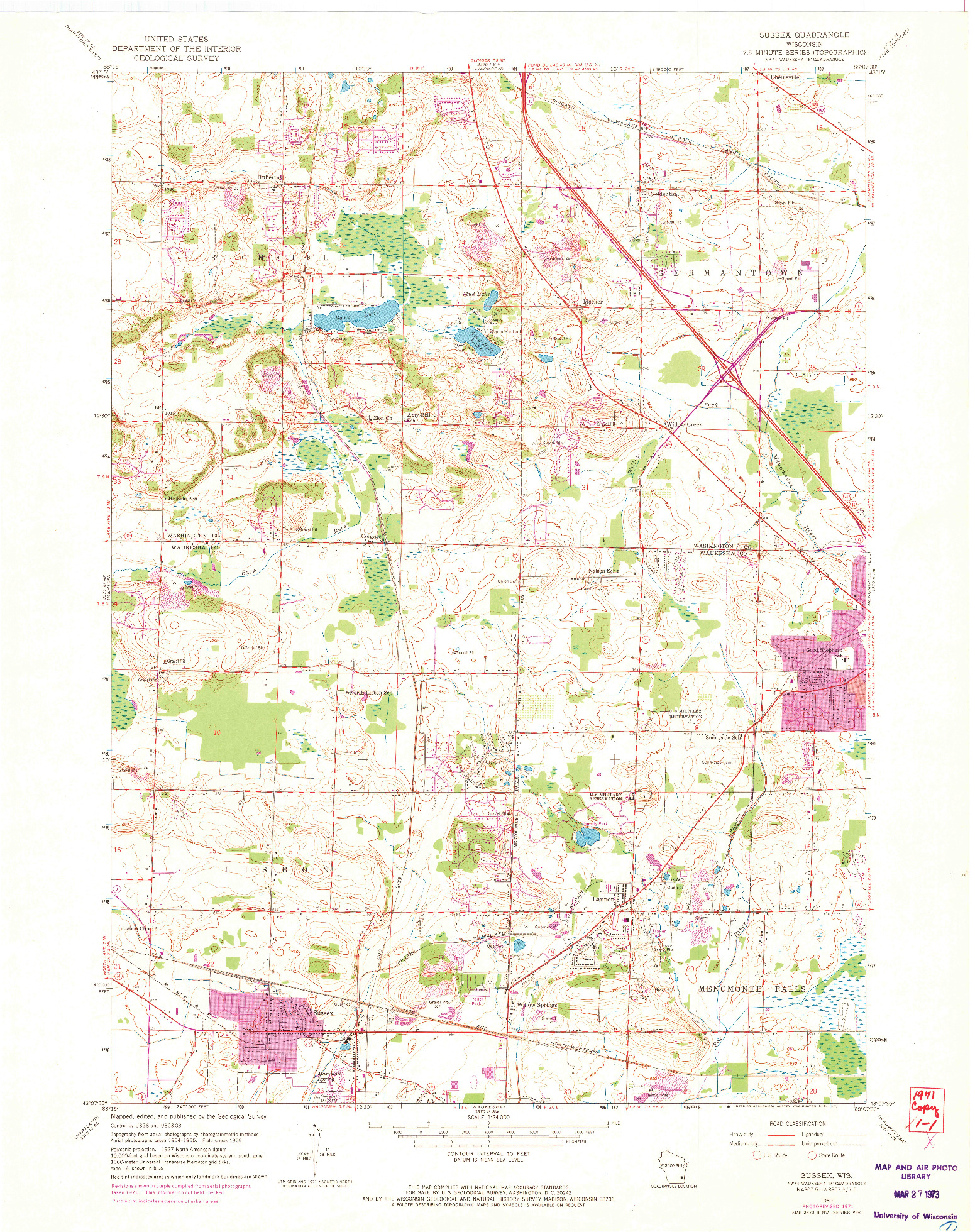 USGS 1:24000-SCALE QUADRANGLE FOR SUSSEX, WI 1959