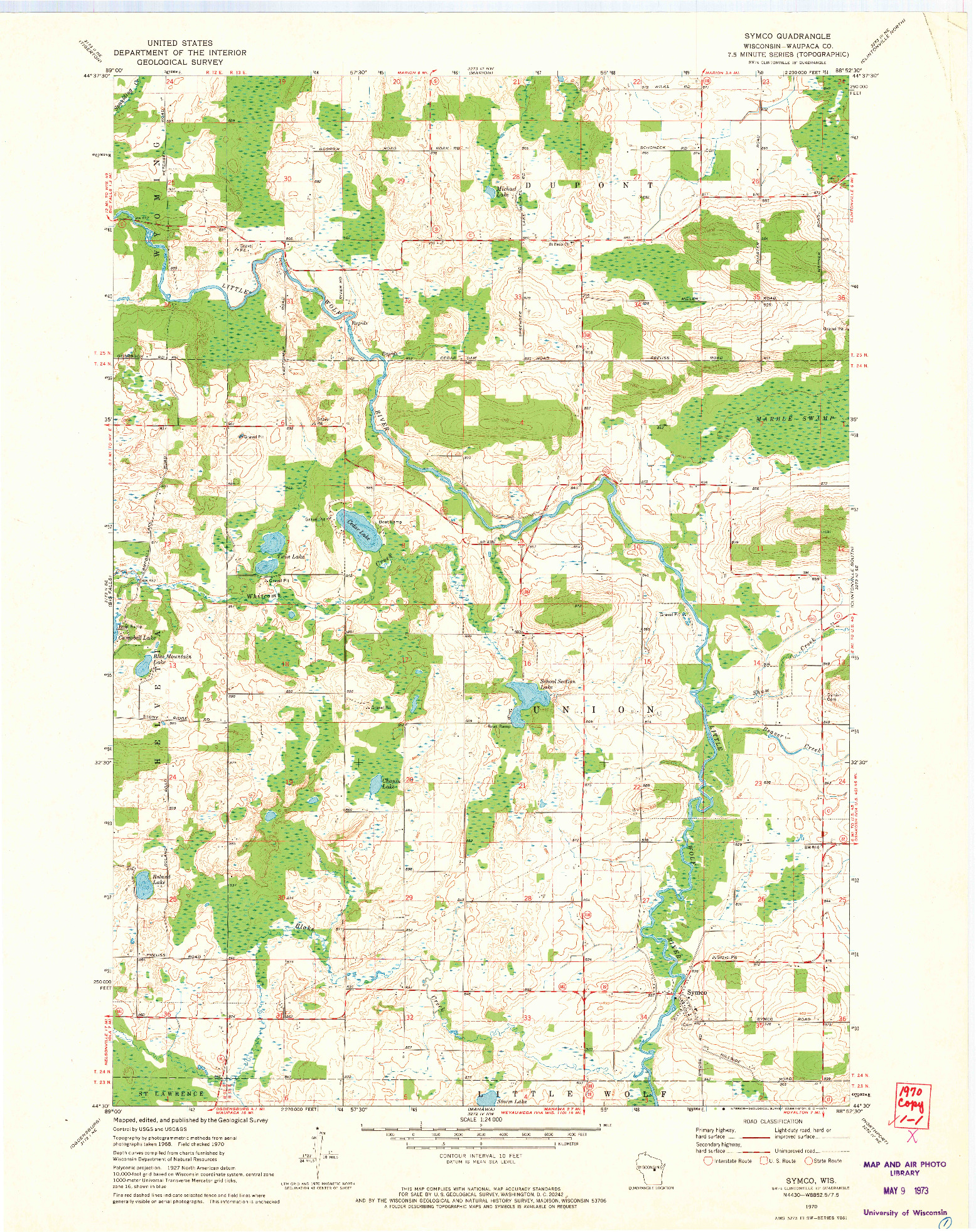 USGS 1:24000-SCALE QUADRANGLE FOR SYMCO, WI 1970