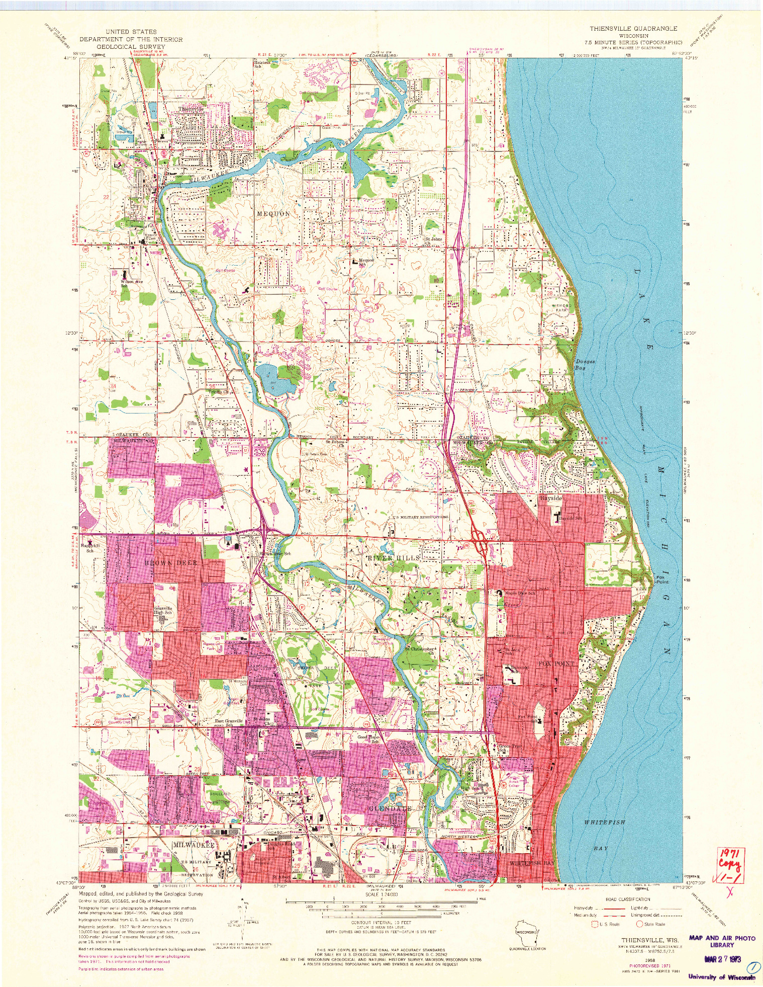 USGS 1:24000-SCALE QUADRANGLE FOR THIENSVILLE, WI 1958