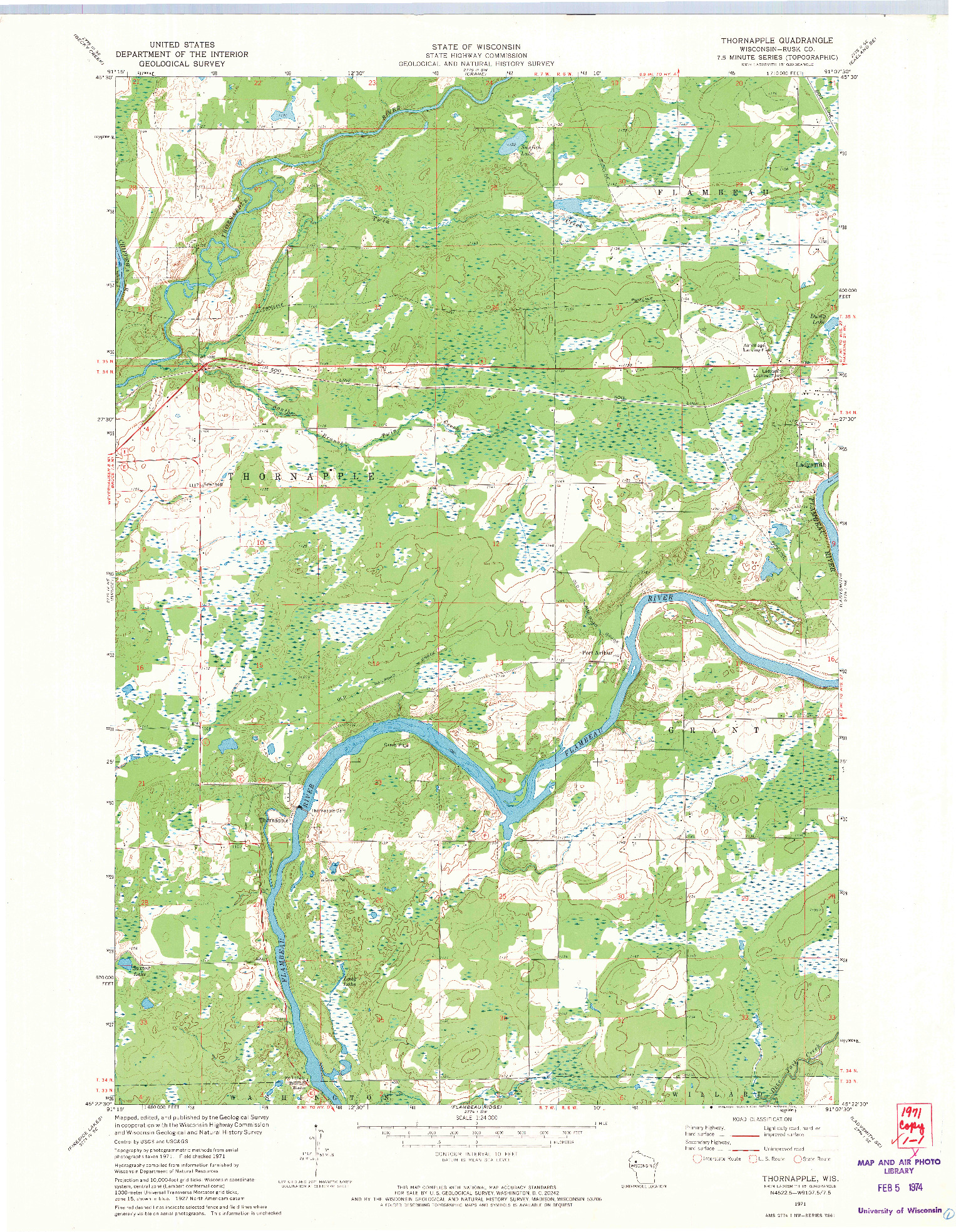 USGS 1:24000-SCALE QUADRANGLE FOR THORNAPPLE, WI 1971