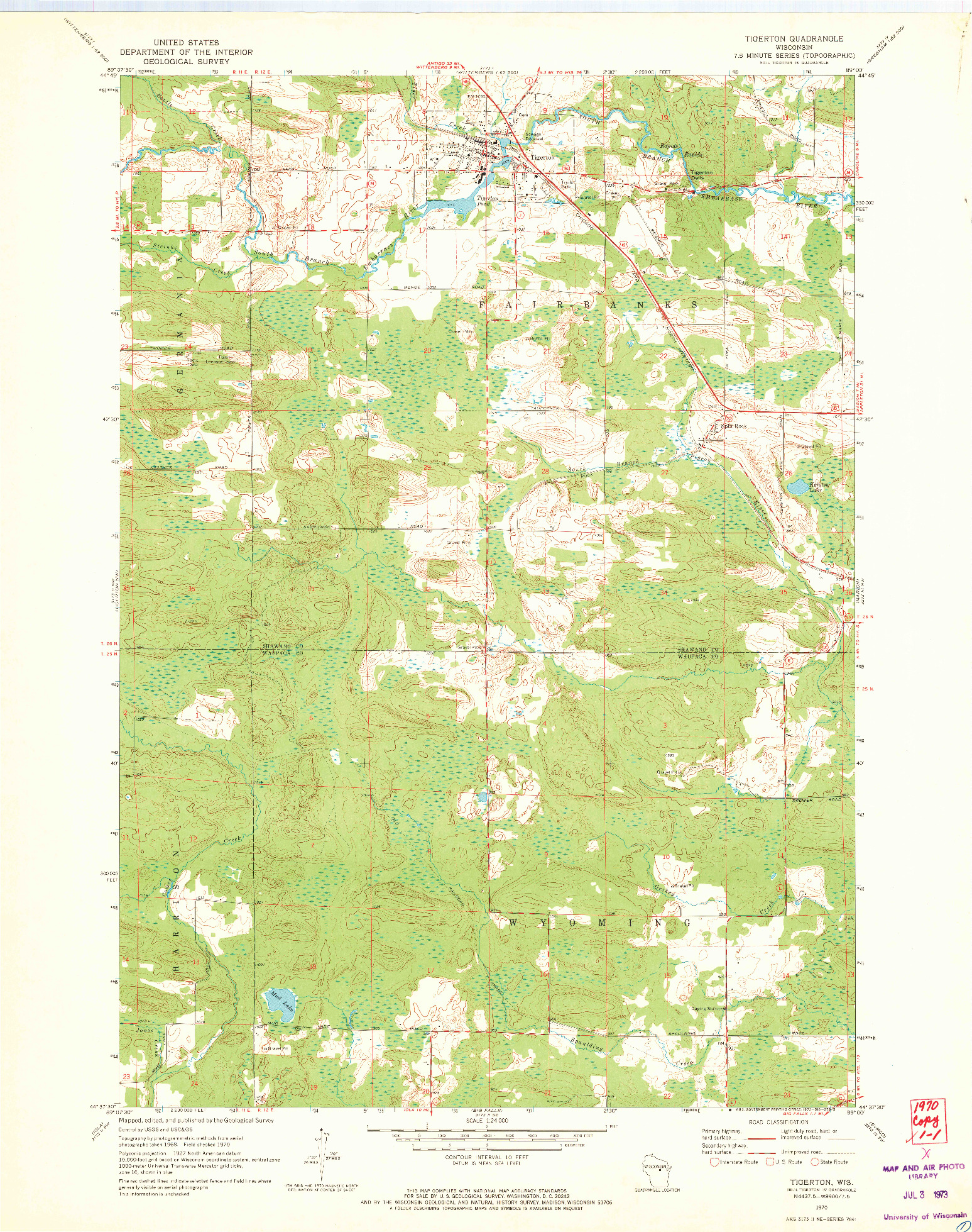 USGS 1:24000-SCALE QUADRANGLE FOR TIGERTON, WI 1970