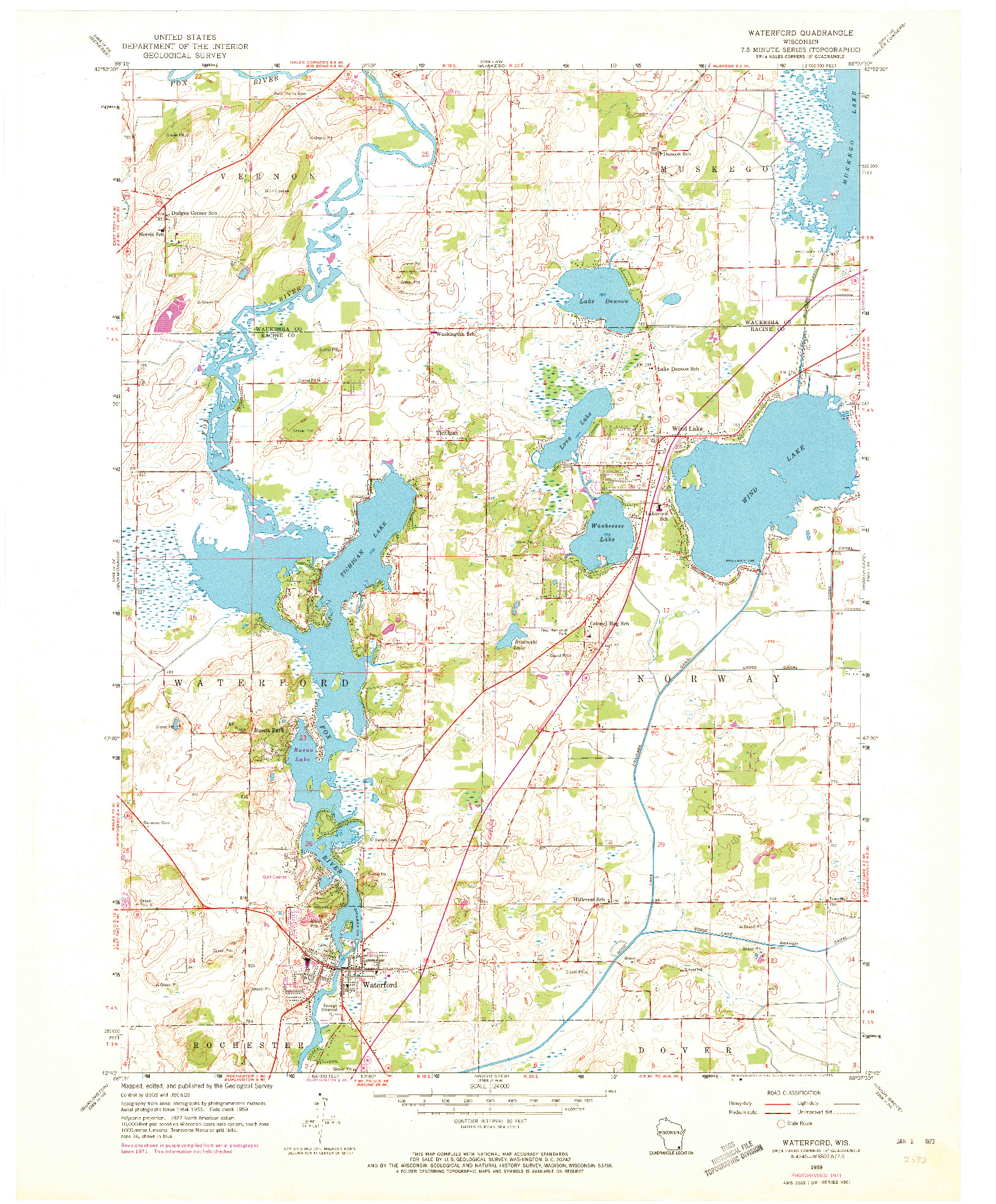 USGS 1:24000-SCALE QUADRANGLE FOR WATERFORD, WI 1959