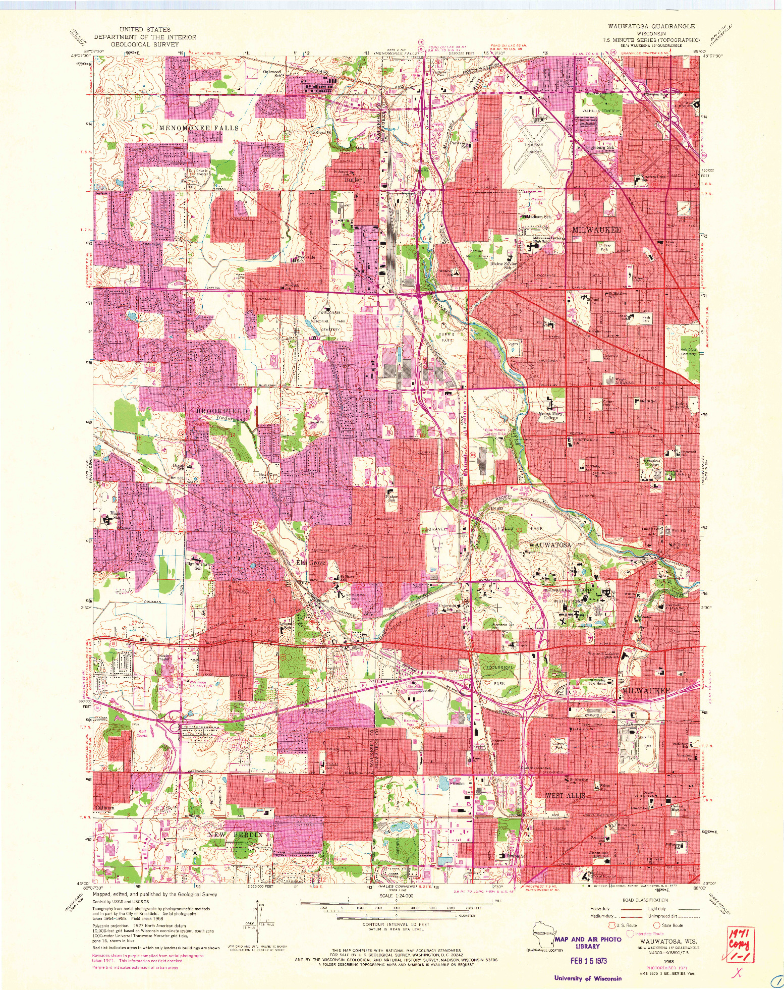 USGS 1:24000-SCALE QUADRANGLE FOR WAUWATOSA, WI 1958
