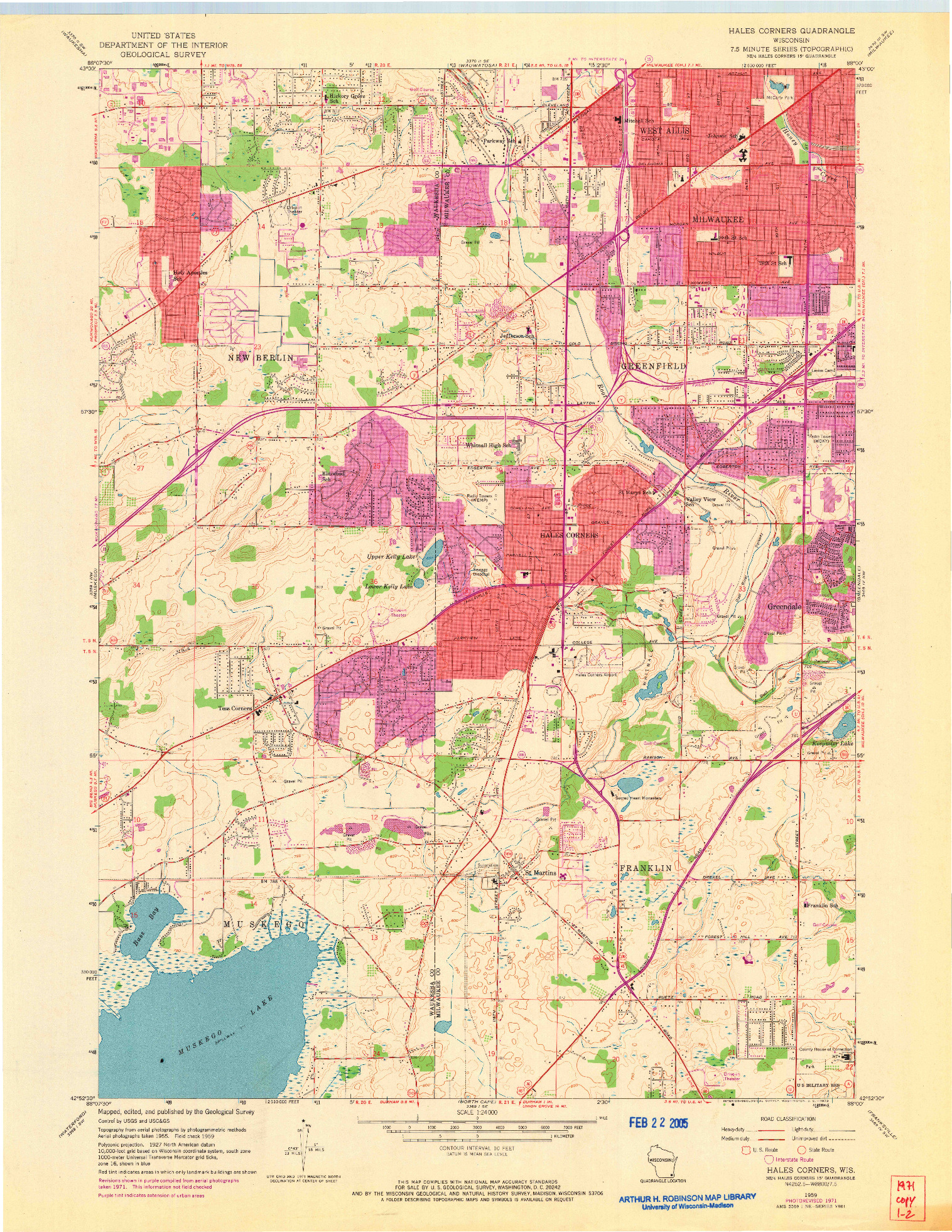 USGS 1:24000-SCALE QUADRANGLE FOR HALES CORNERS, WI 1959