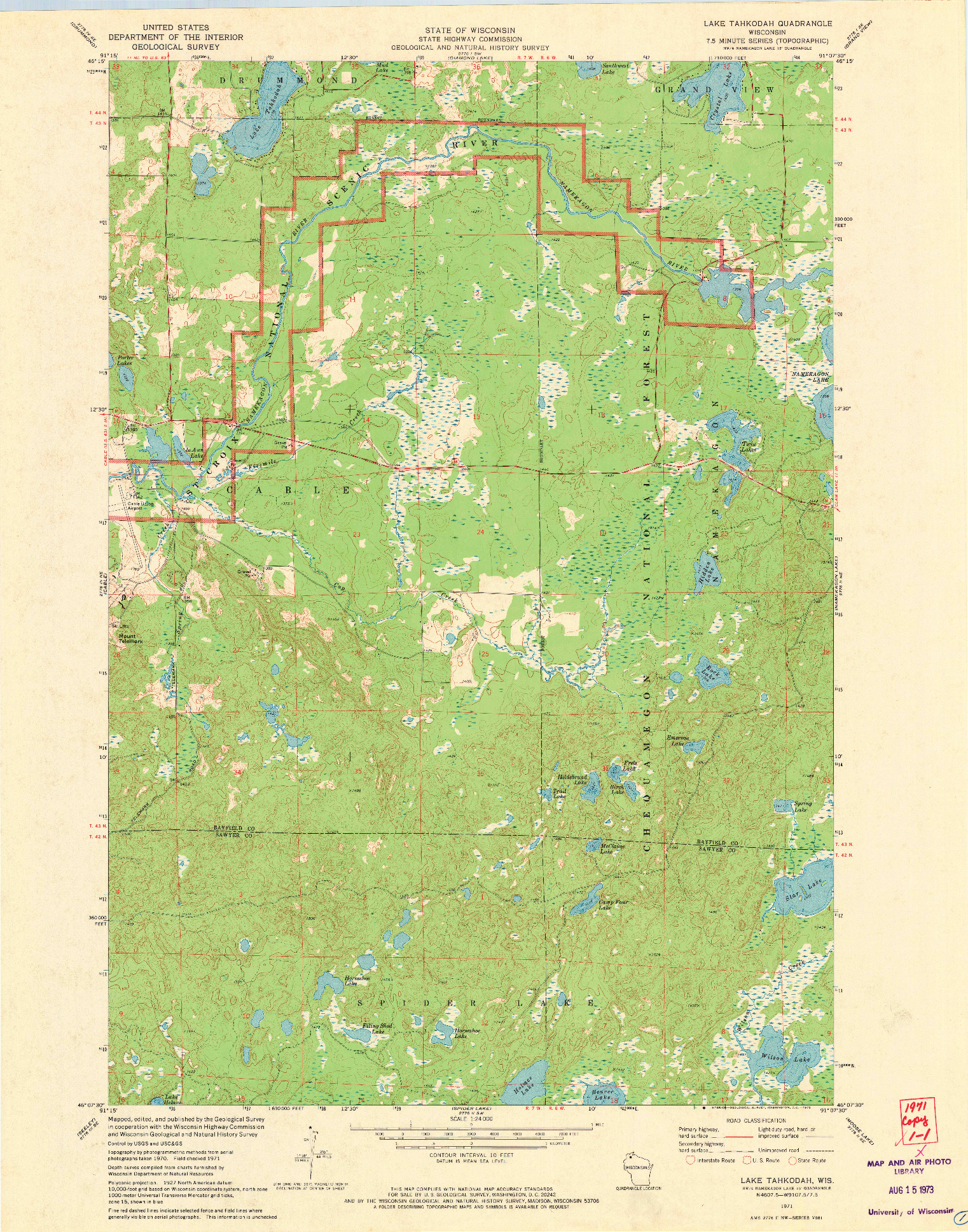 USGS 1:24000-SCALE QUADRANGLE FOR LAKE TAHKODAH, WI 1971