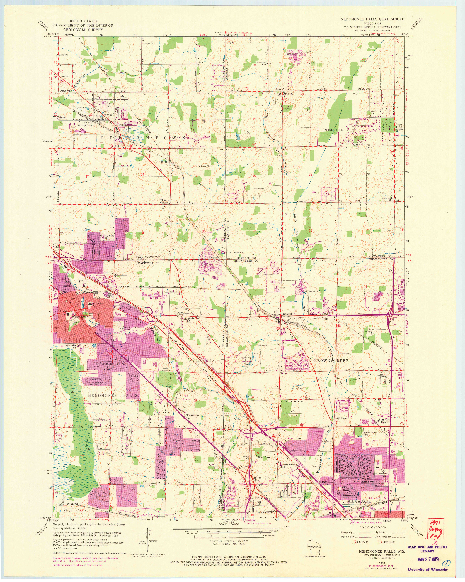 USGS 1:24000-SCALE QUADRANGLE FOR MENOMONEE FALLS, WI 1958