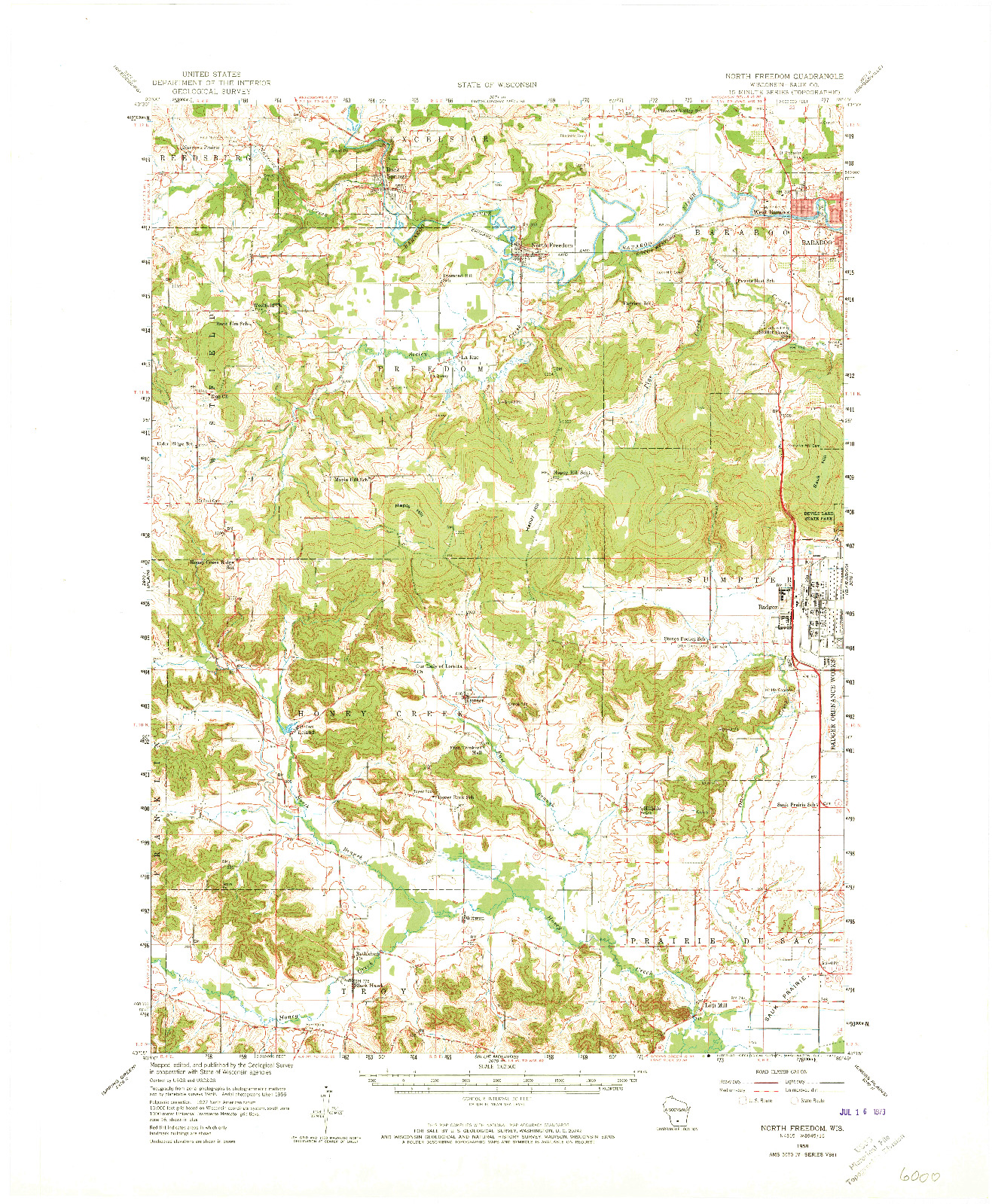 USGS 1:62500-SCALE QUADRANGLE FOR NORTH FREEDOM, WI 1958