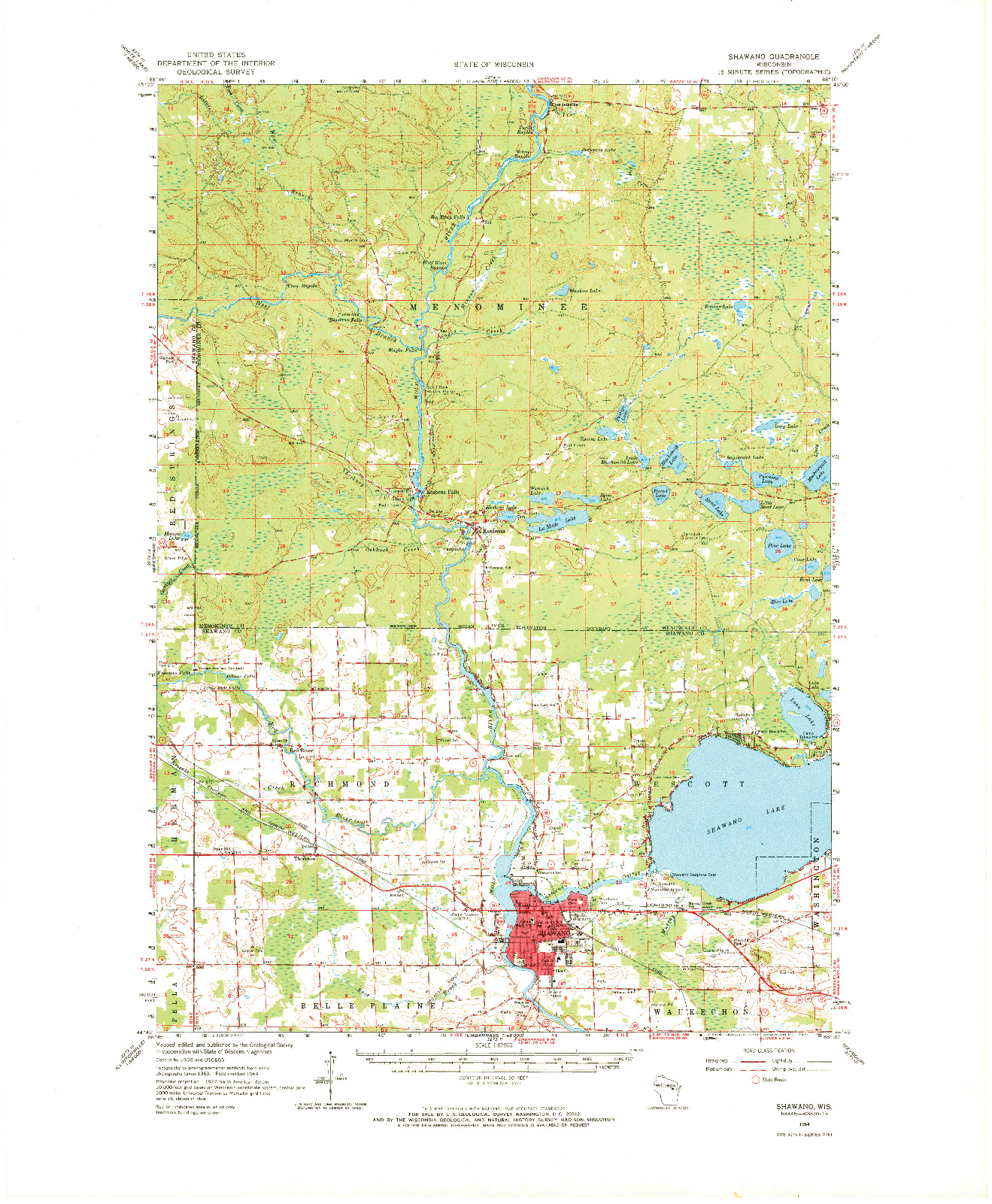 USGS 1:62500-SCALE QUADRANGLE FOR SHAWANO, WI 1964