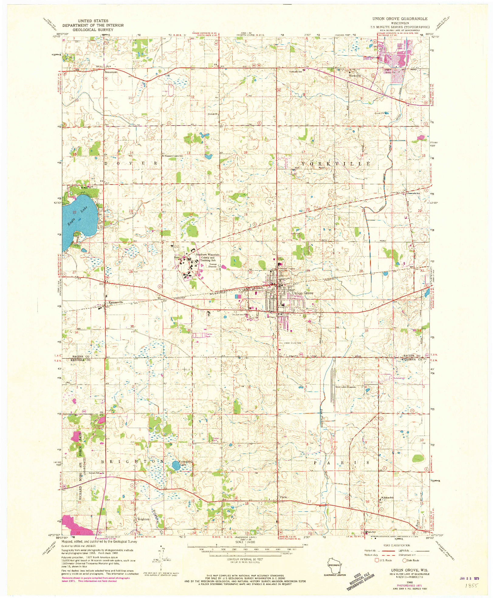 USGS 1:24000-SCALE QUADRANGLE FOR UNION GROVE, WI 1960