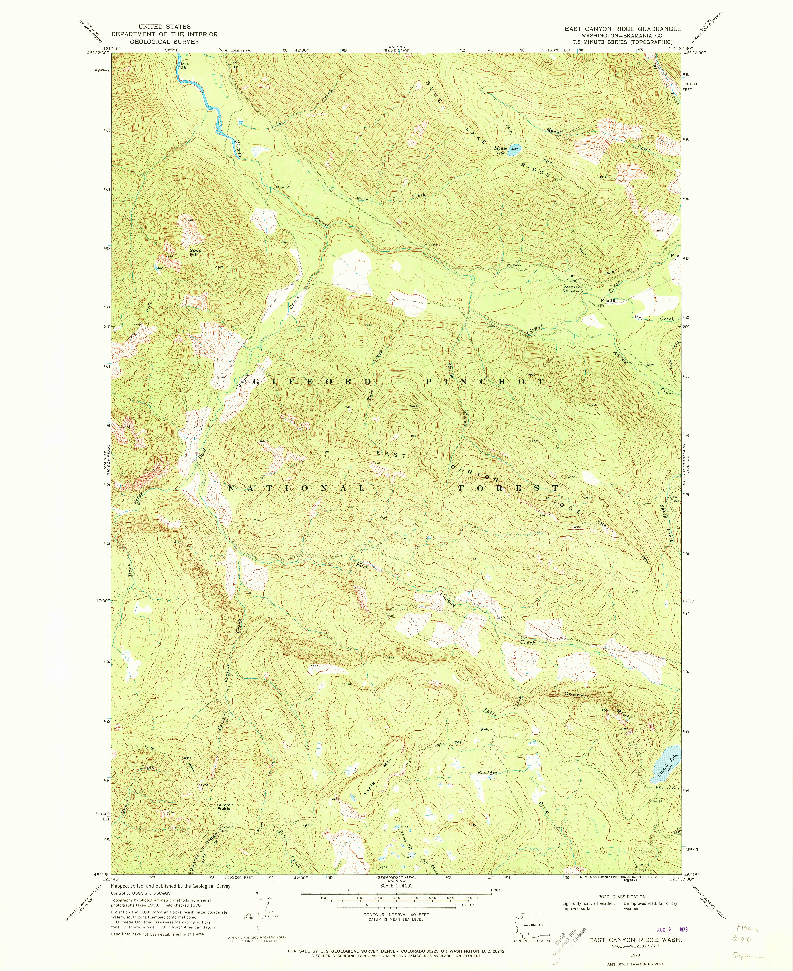USGS 1:24000-SCALE QUADRANGLE FOR EAST CANYON RIDGE, WA 1970