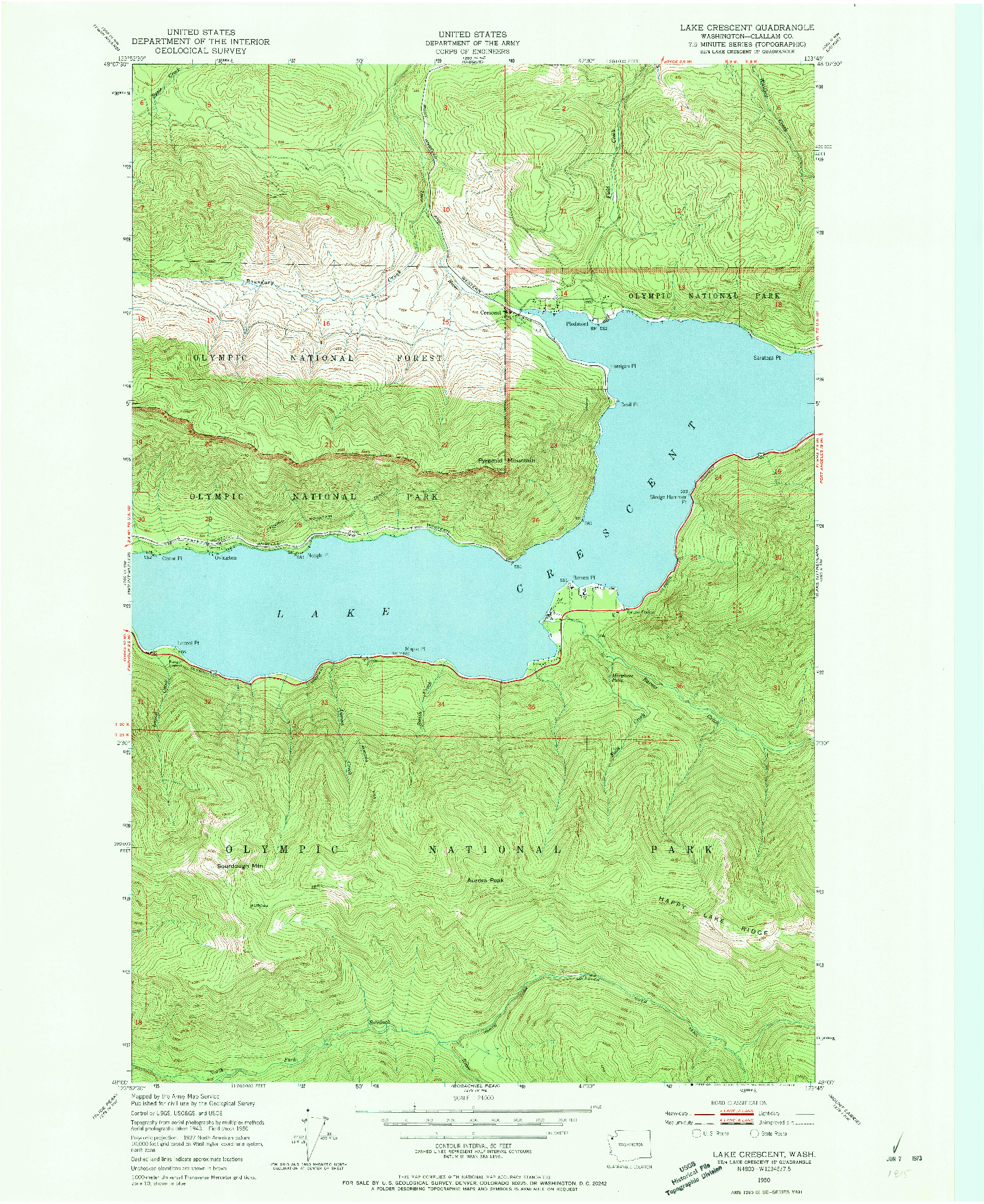 USGS 1:24000-SCALE QUADRANGLE FOR LAKE CRESCENT, WA 1950