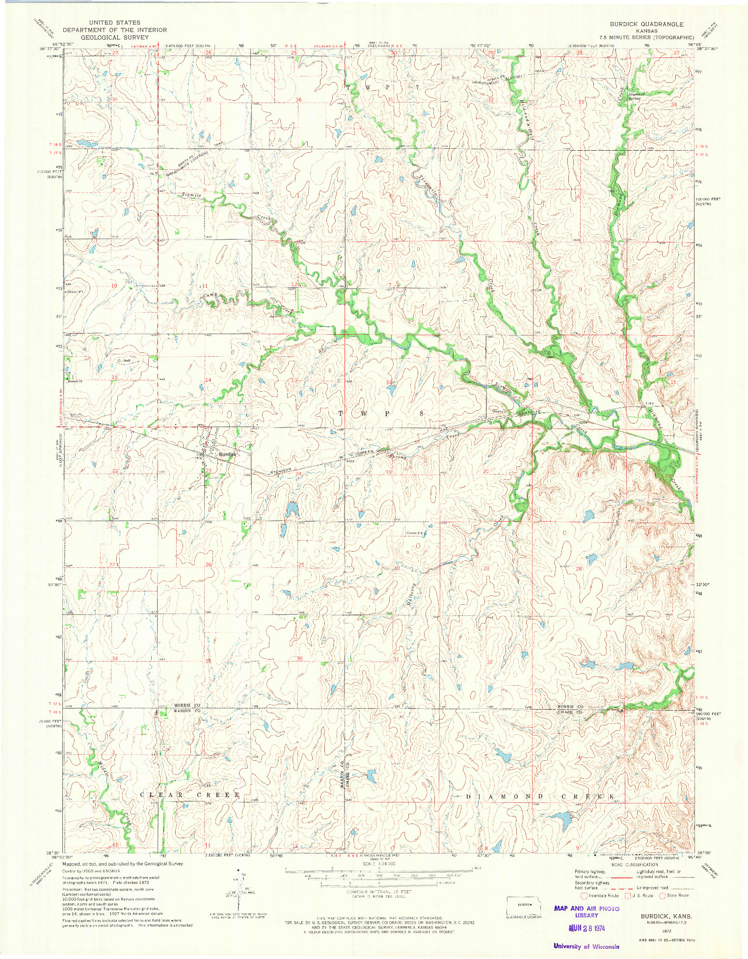 USGS 1:24000-SCALE QUADRANGLE FOR BURDICK, KS 1972
