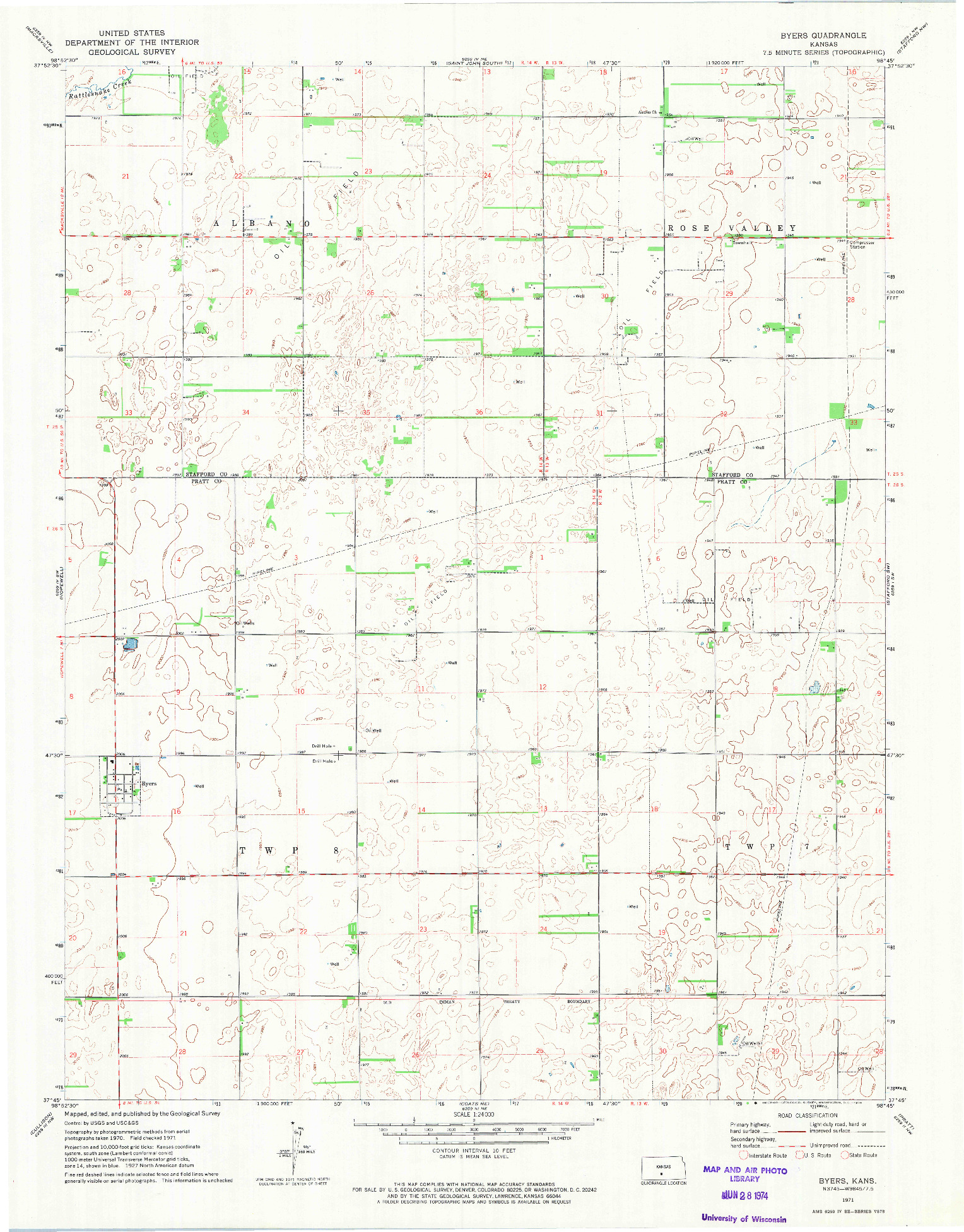 USGS 1:24000-SCALE QUADRANGLE FOR BYERS, KS 1971