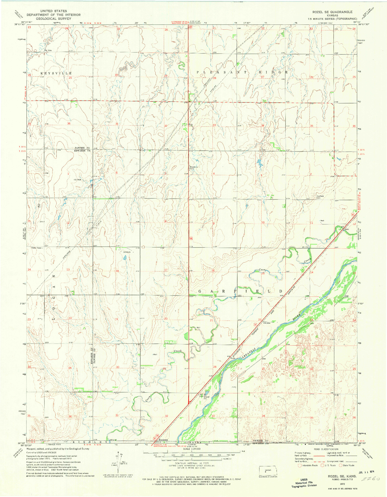 USGS 1:24000-SCALE QUADRANGLE FOR ROZEL SE, KS 1972