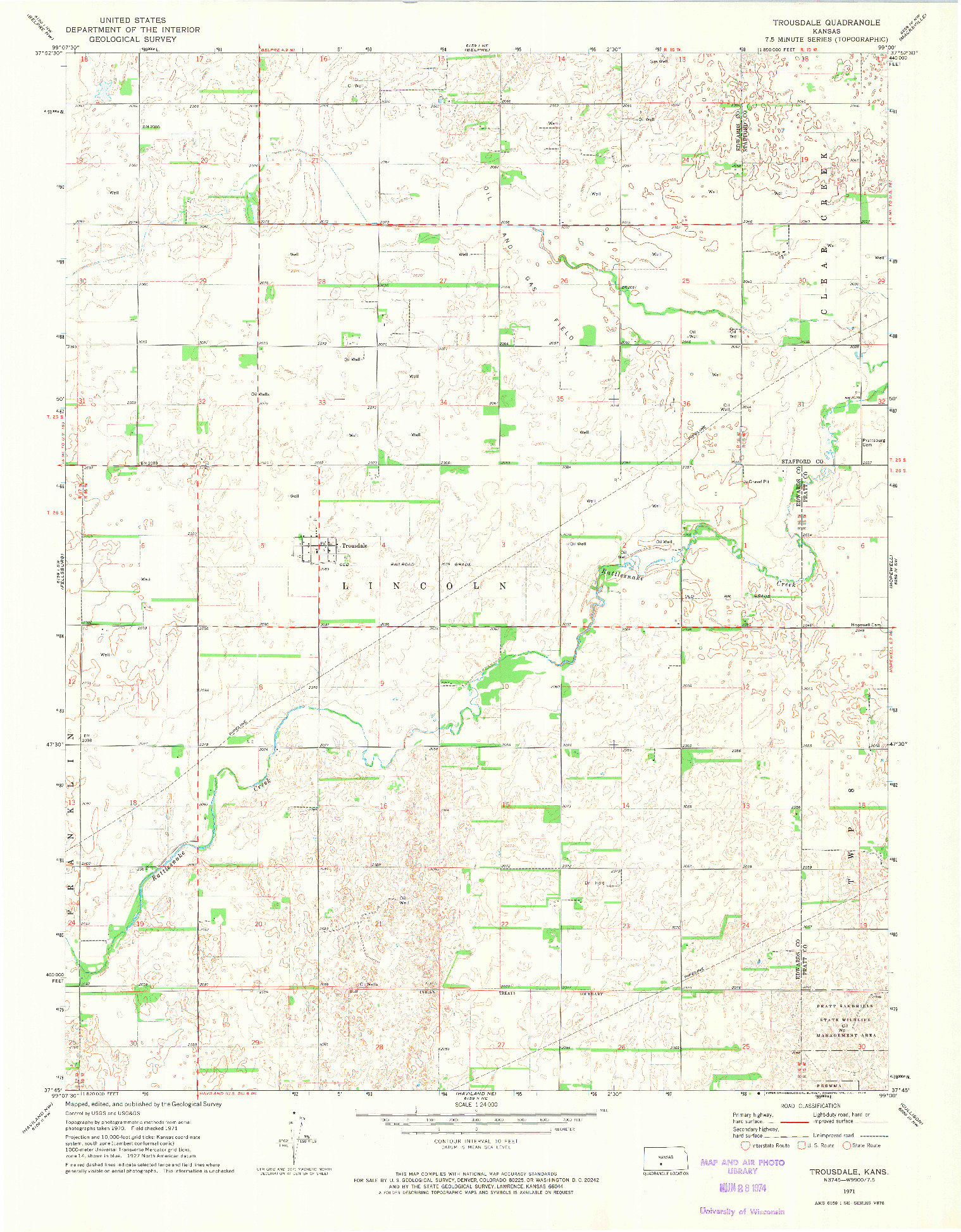 USGS 1:24000-SCALE QUADRANGLE FOR TROUSDALE, KS 1971