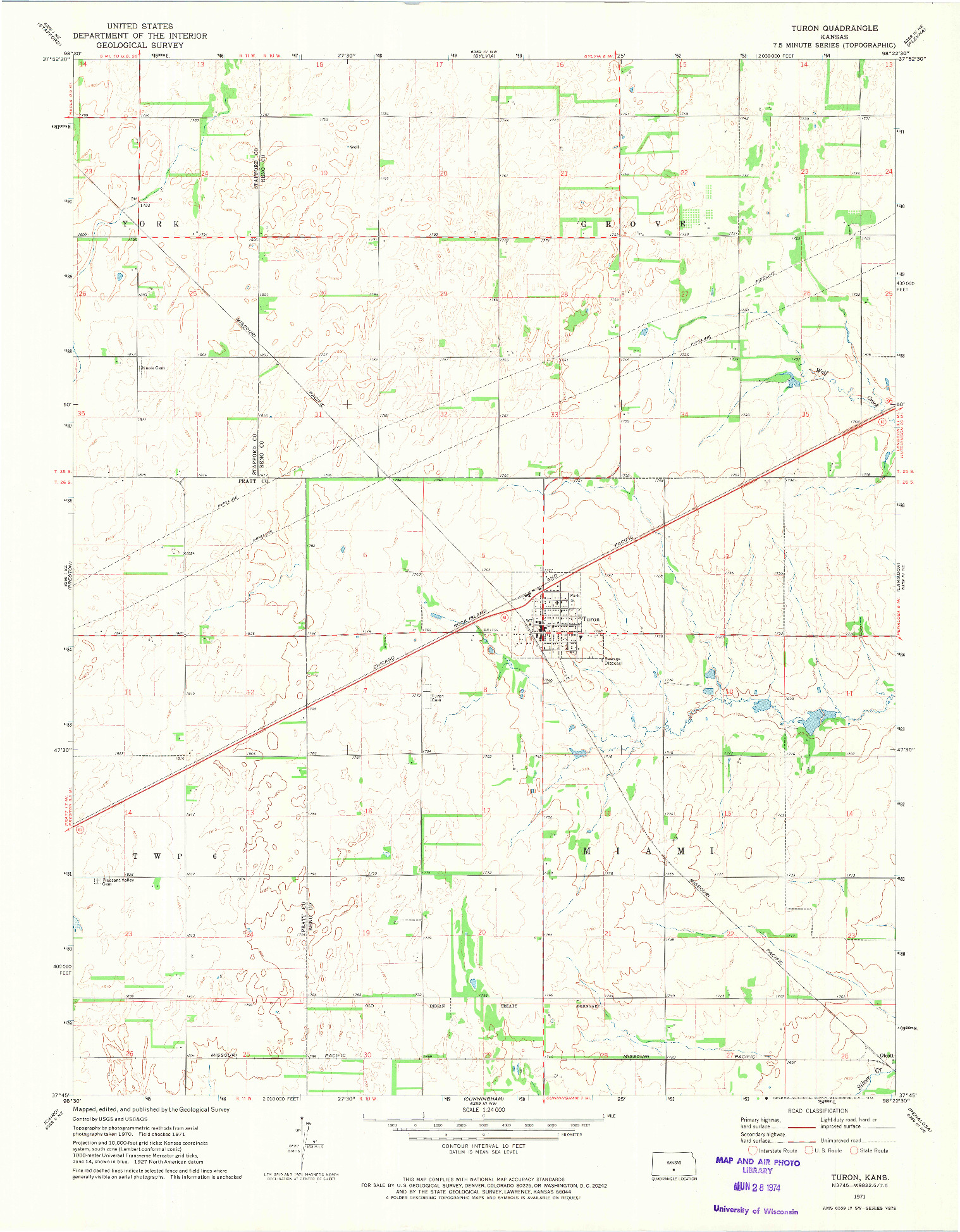 USGS 1:24000-SCALE QUADRANGLE FOR TURON, KS 1971