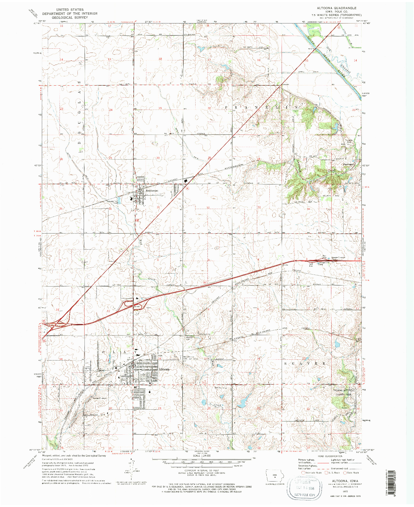 USGS 1:24000-SCALE QUADRANGLE FOR ALTOONA, IA 1972